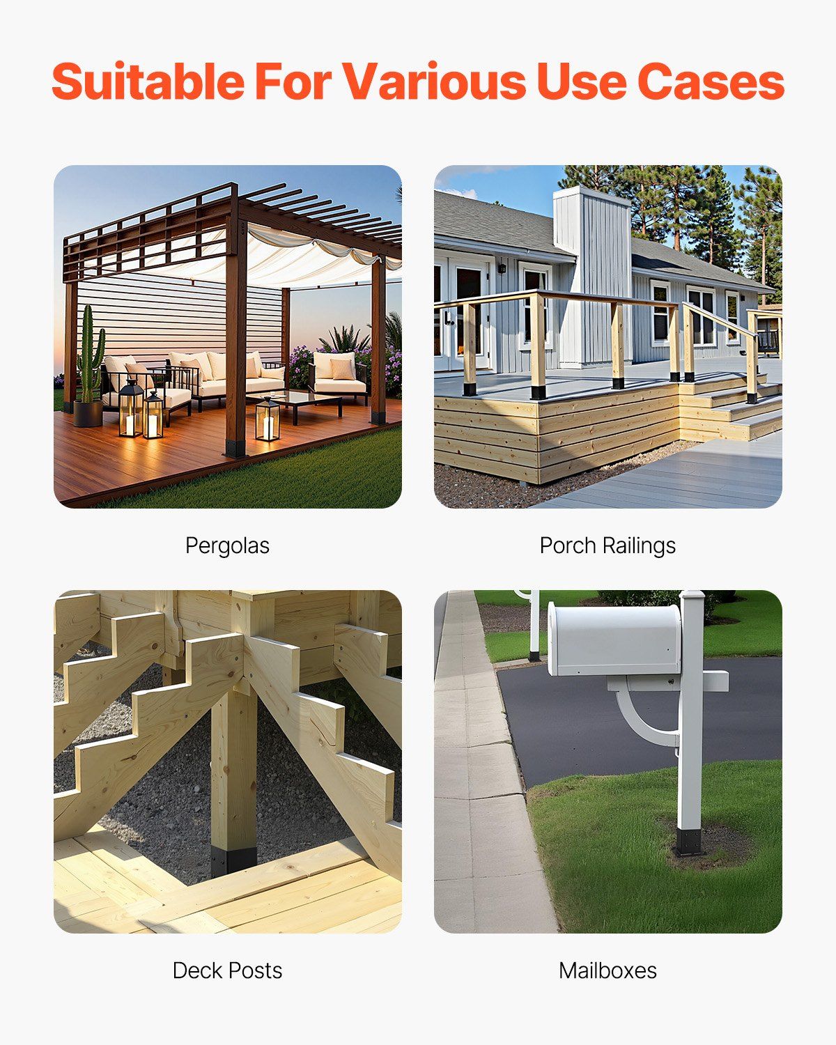 4x4 Post Base 4 Pcs, Inner Size 3.6x3.6 inch / 92x92 mm Post Brackets, Heavy Duty Carbon Steel Decking Posts, Wood Posts Brackets for Pavilion Deck Railing Support Deck Base Plate, Black - Image 6