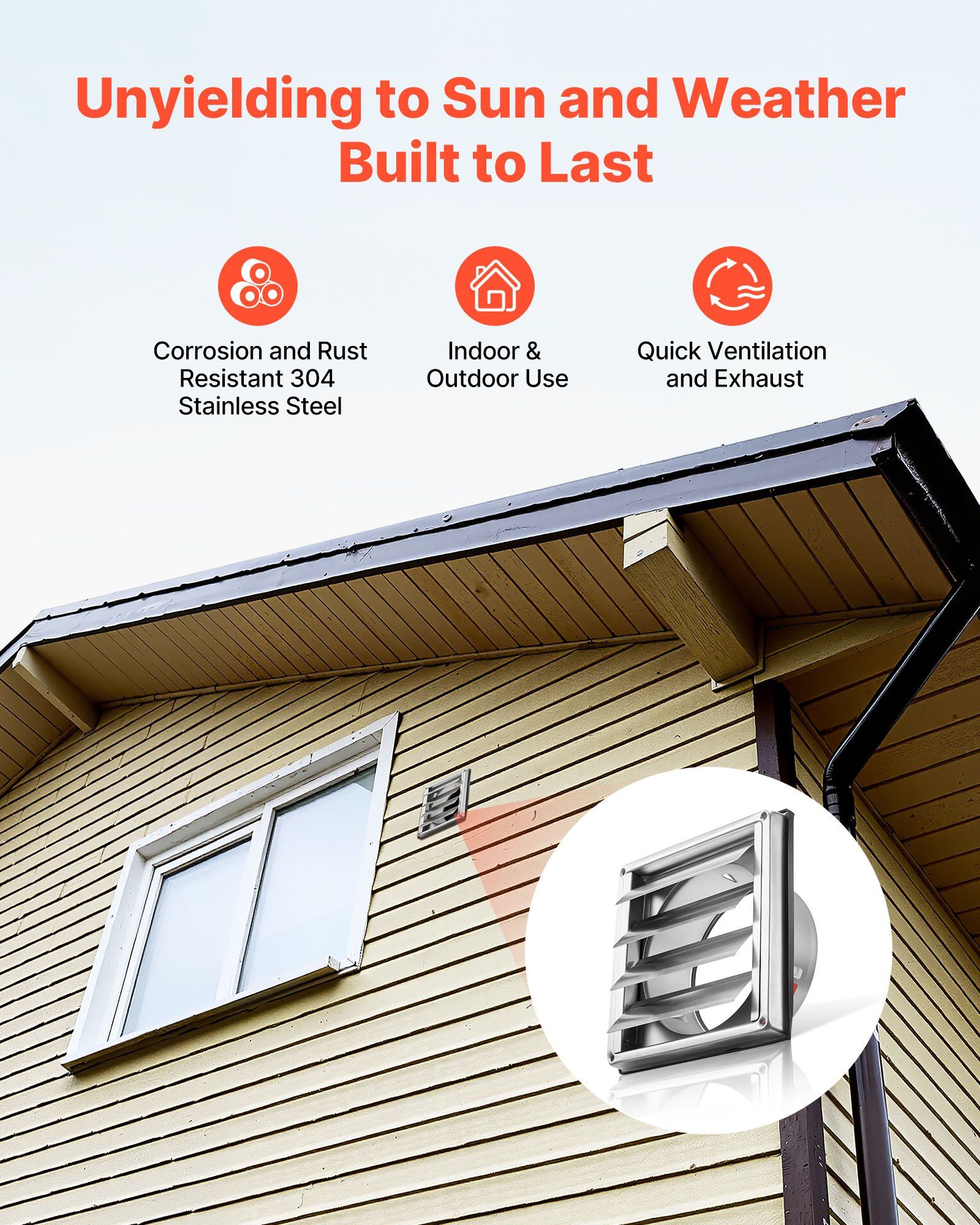 145mm Wall Vent Cover, Louvered Square AC Vent Gable Cover, Premium Stainless Steel & with Noise Reducing Rubber Gasket, for House,Bathroom,Garage,Kitchen,Basement (1 Pack, Silver) - Image 3