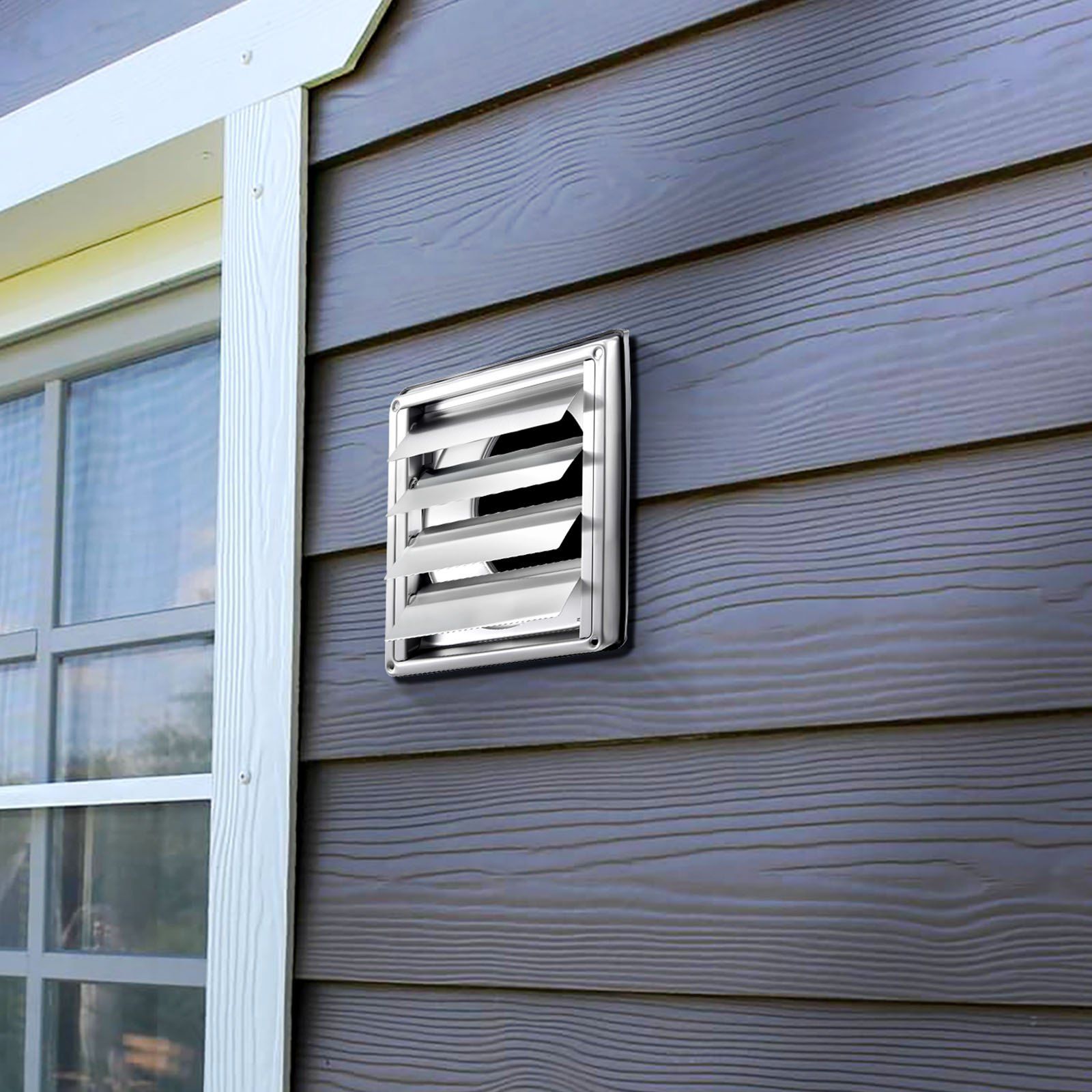 145mm Wall Vent Cover, Louvered Square AC Vent Gable Cover, Premium Stainless Steel & with Noise Reducing Rubber Gasket, for House,Bathroom,Garage,Kitchen,Basement (1 Pack, Silver) - Image 8
