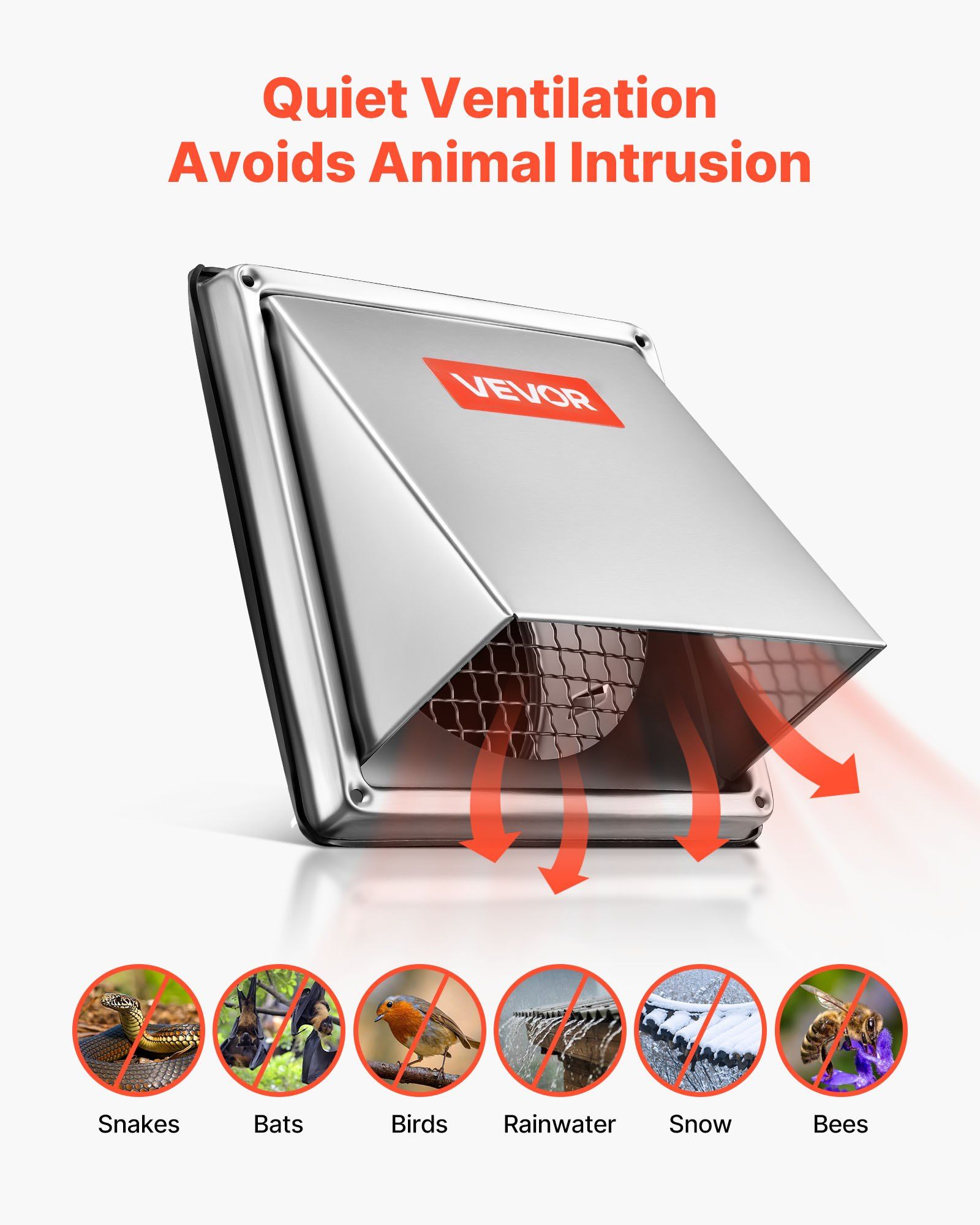 145 mm External Extractor Wall Vent Cover, Square AC Vent Gable Cover, Premium Stainless Steel & with Built-in a Protection Screen, for House,Bathroom,Garage,Kitchen,Basement (1 Pack, Silver) - Image 4