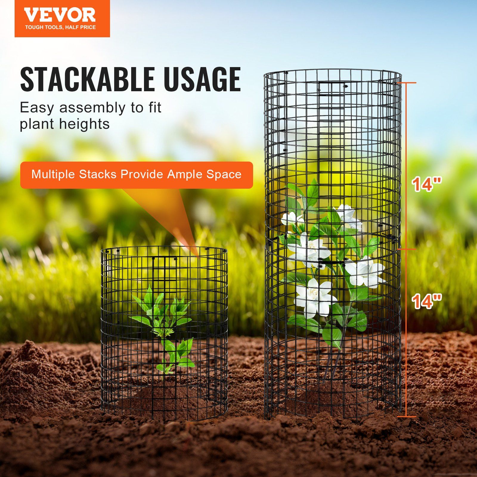 6 Pack Plant Protector from Animals, 320mm Dia. x 355mm H Chicken Wire Plant Protector, Plant Cages for Outdoor Plants, Flowers & Vegetables, Keeps Bunny Chicken Squirrels Out, 18pcs Metal Mesh - Image 2