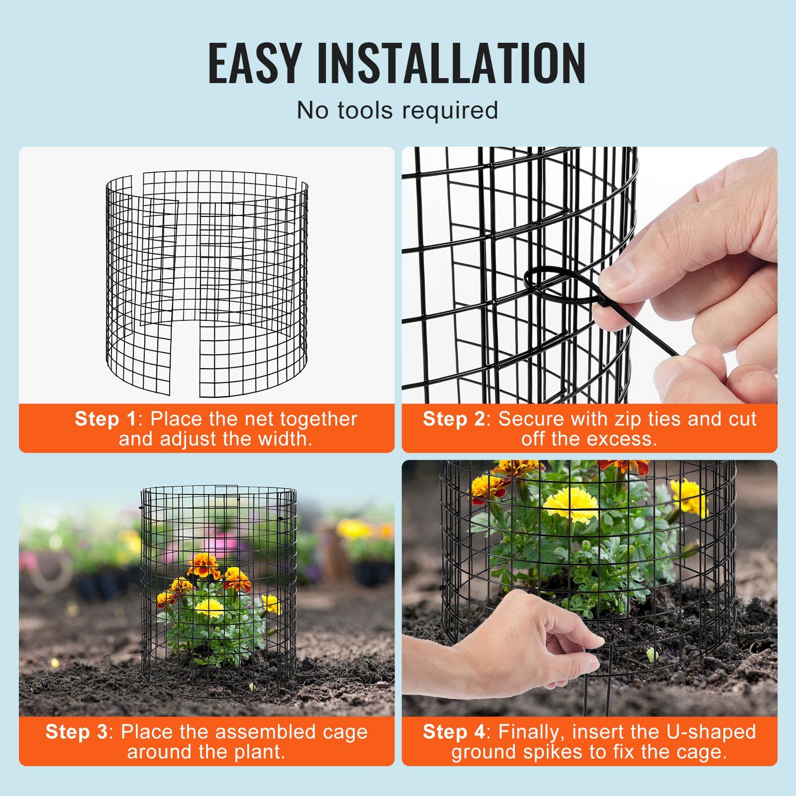 6 Pack Plant Protector from Animals, 320mm Dia. x 355mm H Chicken Wire Plant Protector, Plant Cages for Outdoor Plants, Flowers & Vegetables, Keeps Bunny Chicken Squirrels Out, 18pcs Metal Mesh - Image 4