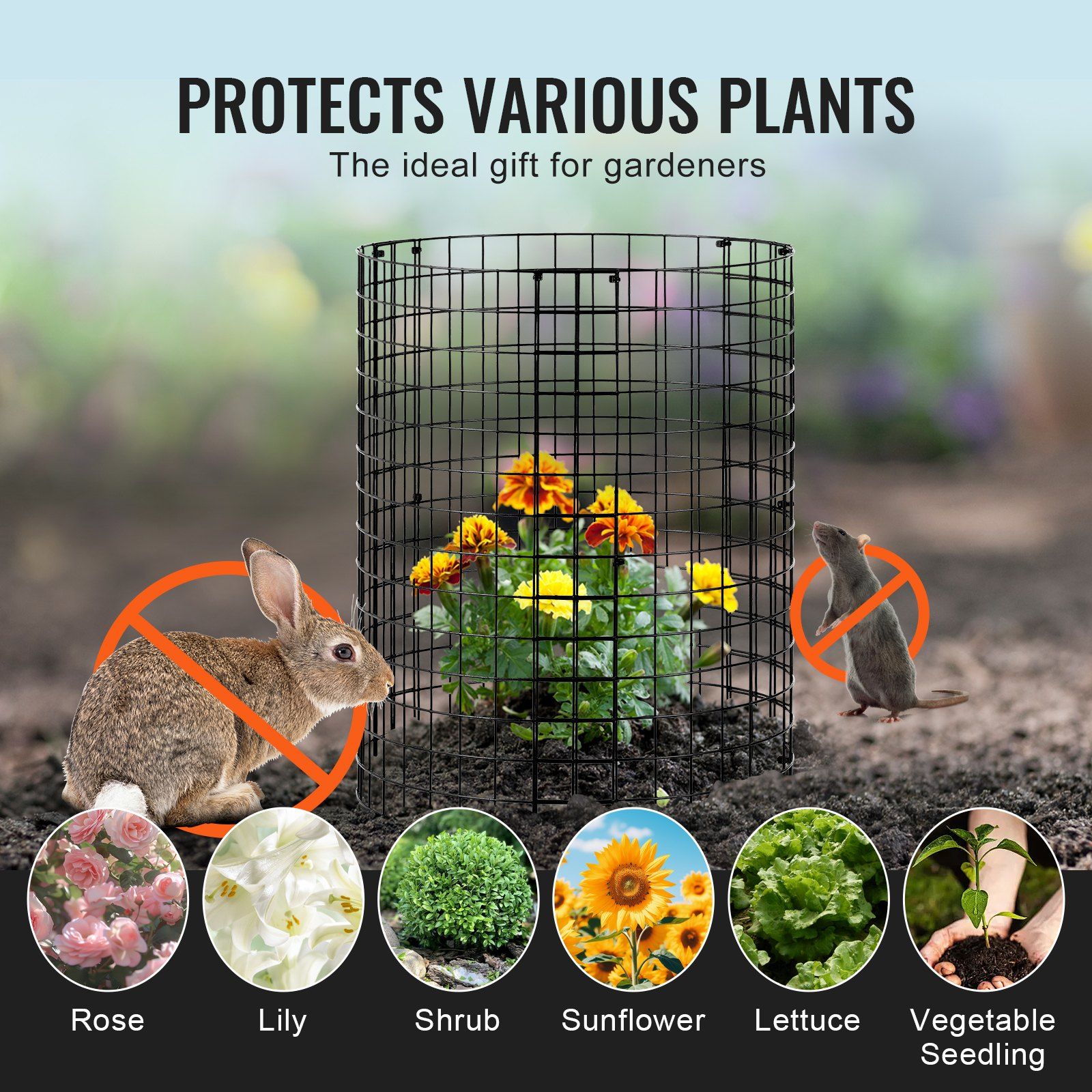 6 Pack Plant Protector from Animals, 320mm Dia. x 355mm H Chicken Wire Plant Protector, Plant Cages for Outdoor Plants, Flowers & Vegetables, Keeps Bunny Chicken Squirrels Out, 18pcs Metal Mesh - Image 6