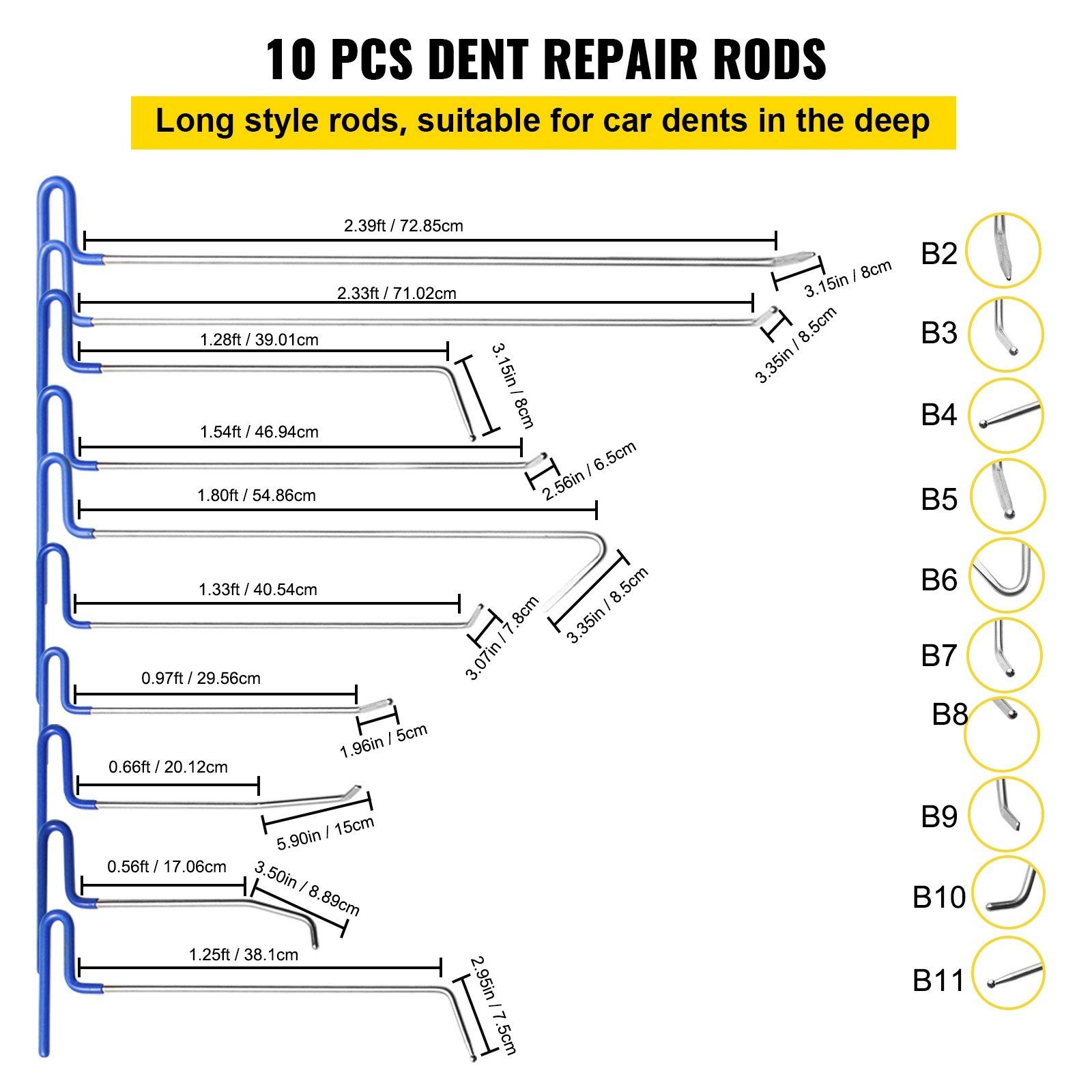 Rods Dent Puller Stainless Steel Paintless Repair Kits Hail Removal 20PCS - Image 3