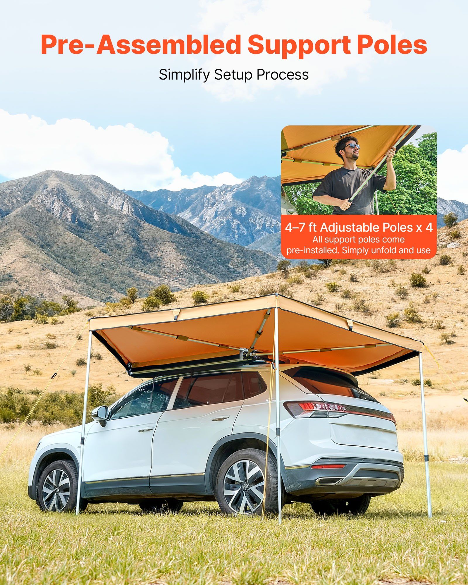 270 Degree Awning, 4.9 ㎡ Driver Side Vehicle Awning, Waterproof UV50+ Car Side Awnings with Carry Bag, All-Weather Free-Standing Overland Awnings Car Shelter for SUV Van Truck Camping - Image 2
