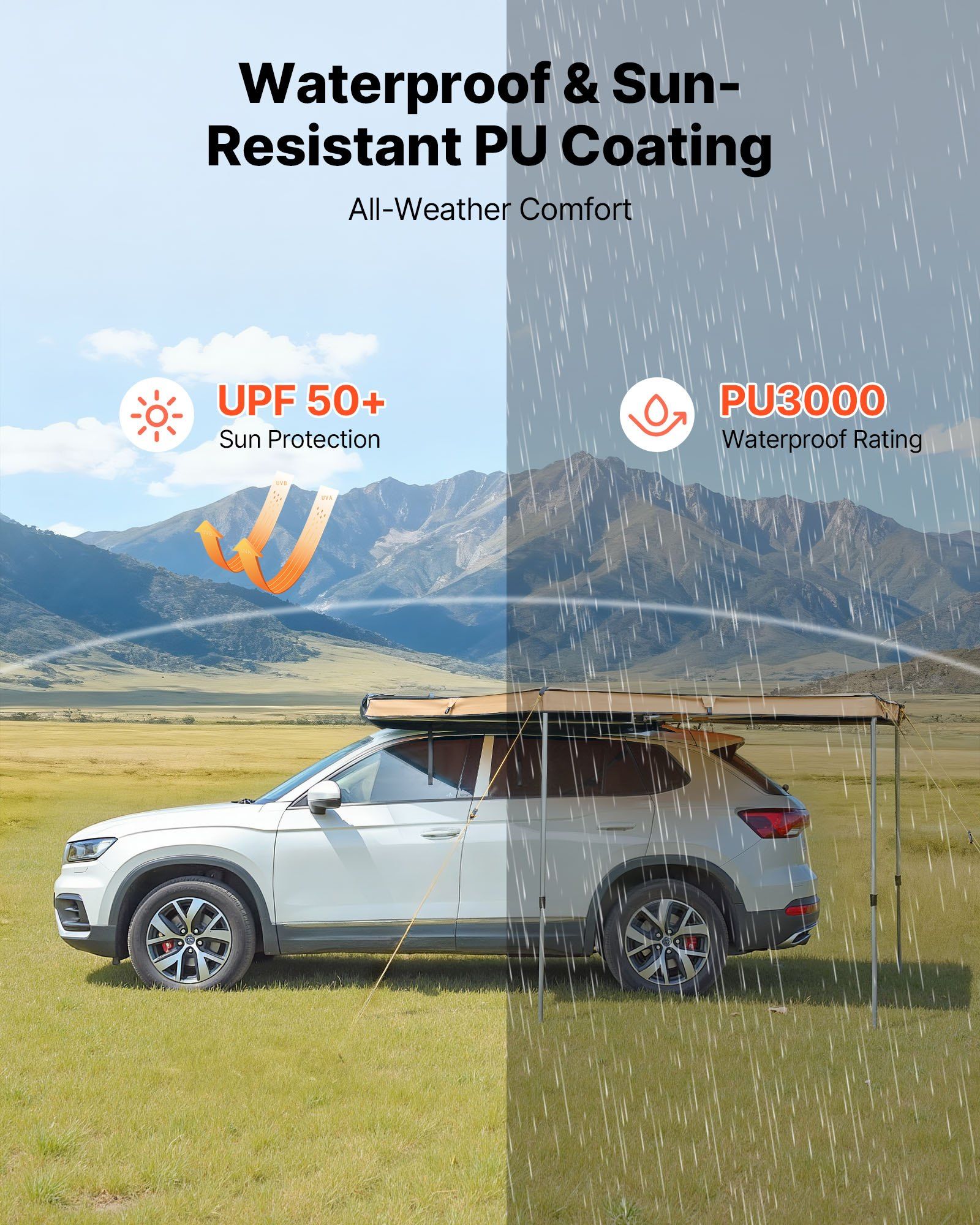270 Degree Awning, 4.9 ㎡ Driver Side Vehicle Awning, Waterproof UV50+ Car Side Awnings with Carry Bag, All-Weather Free-Standing Overland Awnings Car Shelter for SUV Van Truck Camping - Image 5