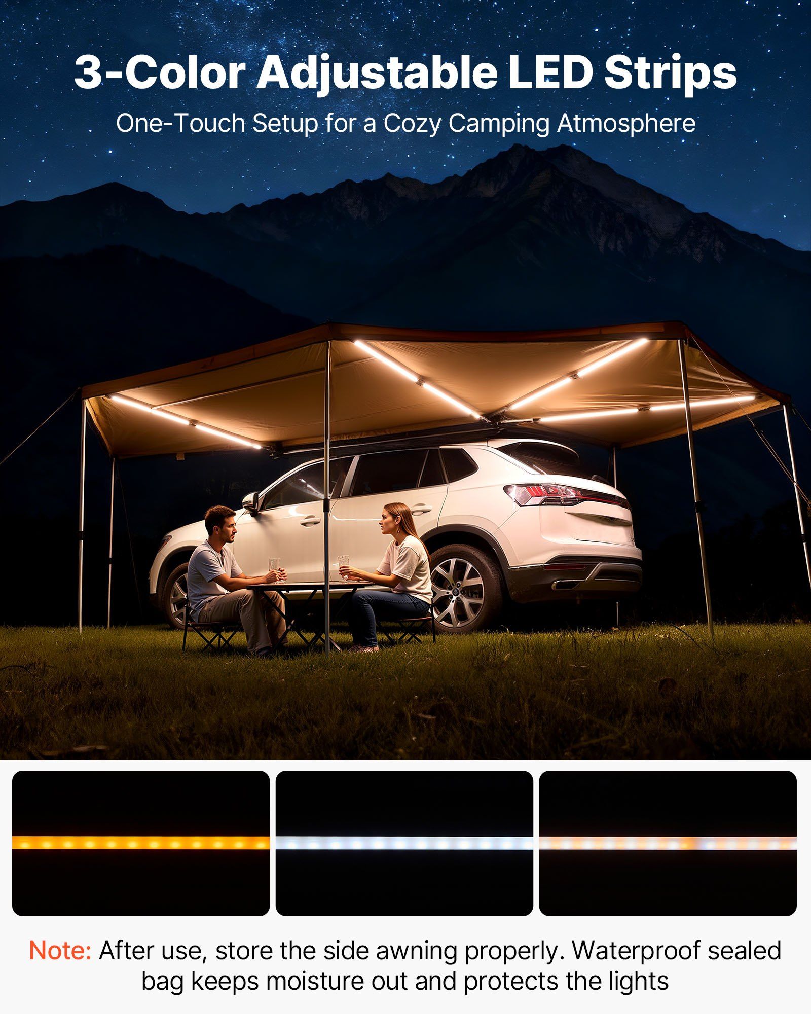 270 Degree Awning with Bulit-in LED Lights, 10.9 ㎡ Driver Side Vehicle Awning, Waterproof UV50+ Car Side Awnings, All-Weather Free-Standing Overland Awnings Car Shelter for SUV Truck Camping - Image 5