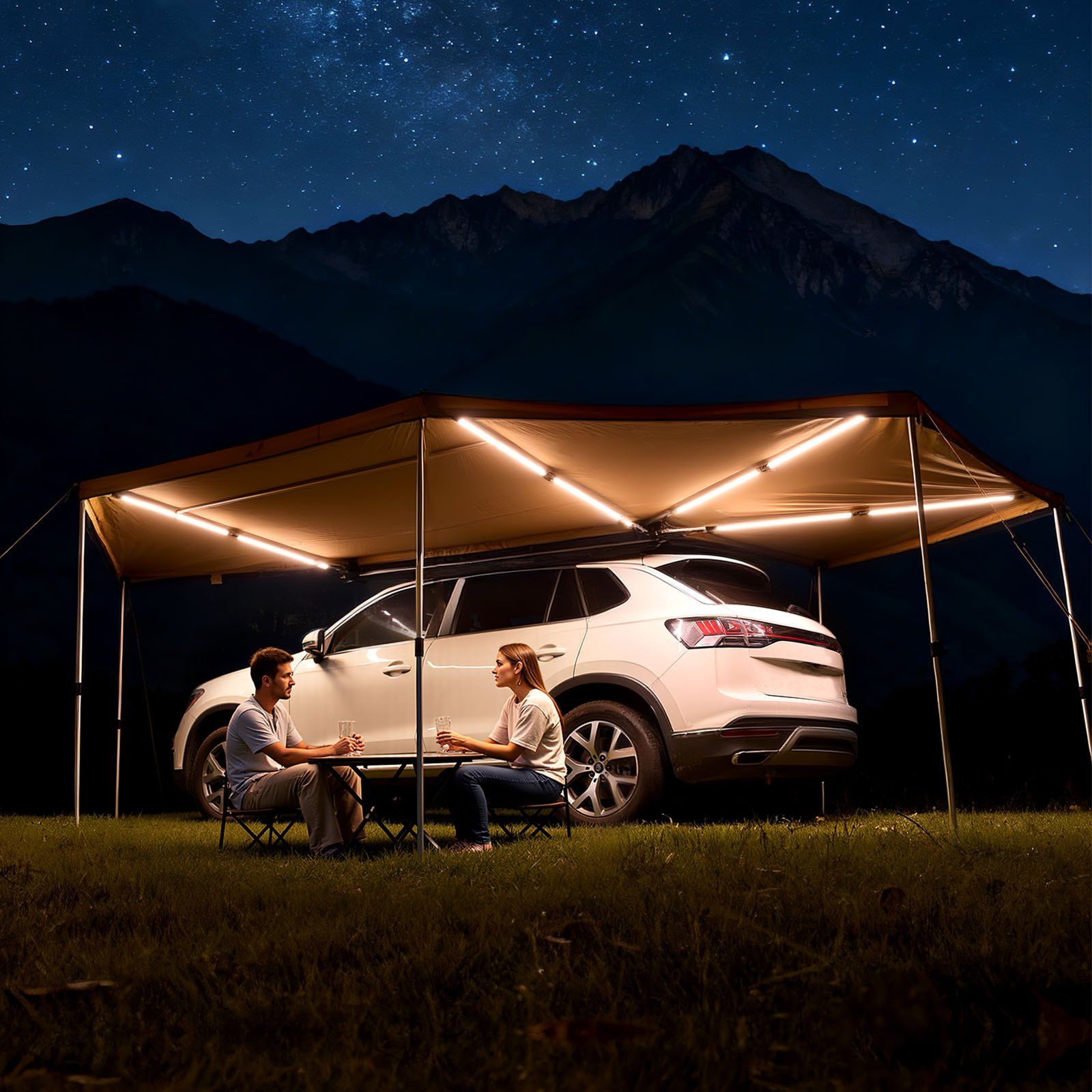 270 Degree Awning with Bulit-in LED Lights, 12.4 ㎡ Driver Side Vehicle Awning, Waterproof UV50+ Car Side Awnings, All-Weather Free-Standing Overland Awnings Car Shelter for SUV Truck Camping - Image 8