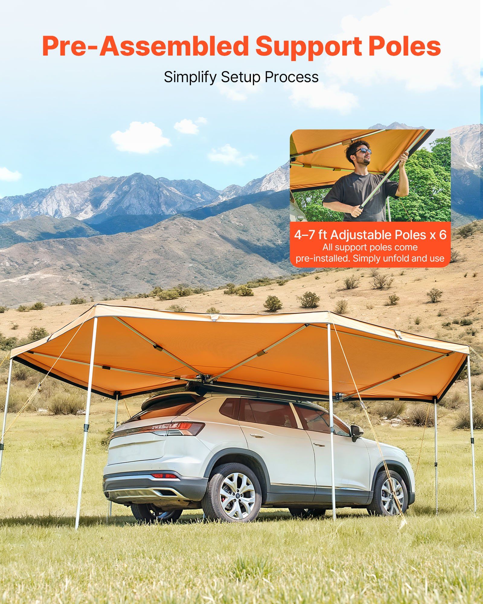 270 Degree Awning, 12.4 ㎡ Driver Side Vehicle Awning, Waterproof UV50+ Car Side Awnings with Carry Bag, All-Weather Free-Standing Overland Awnings Car Shelter for SUV Van Truck Camping - Image 2