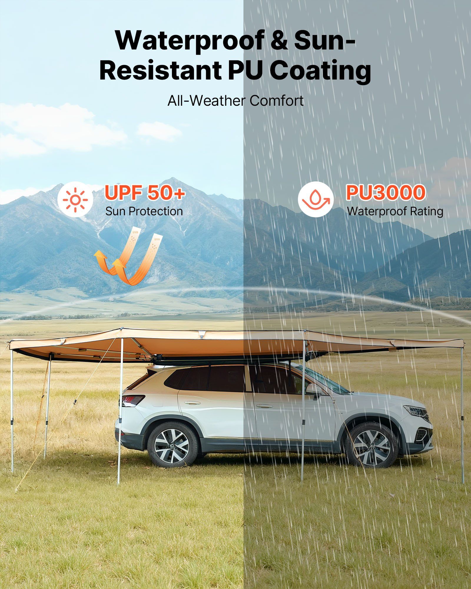 270 Degree Awning, 12.4 ㎡ Driver Side Vehicle Awning, Waterproof UV50+ Car Side Awnings with Carry Bag, All-Weather Free-Standing Overland Awnings Car Shelter for SUV Van Truck Camping - Image 5