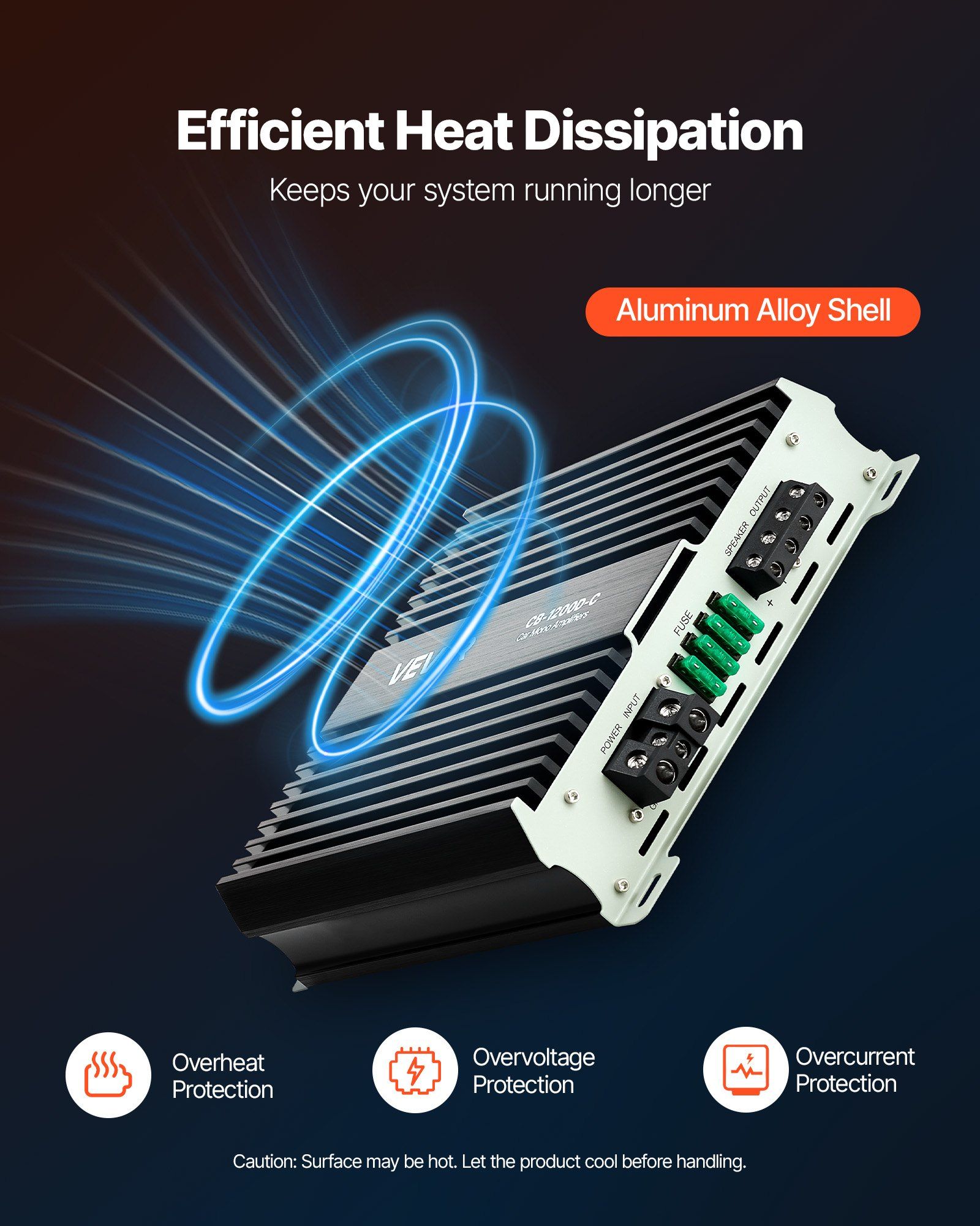 Monoblock Car Amplifier, 1200W RMS MAX, 1/2/4 Ohm Stable, 1-Channel Class D Car Audio Amplifier with Remote Subwoofer Level Control, Low Pass Filter, Bass Boost & Phase Shift, Volume Controller - Image 6