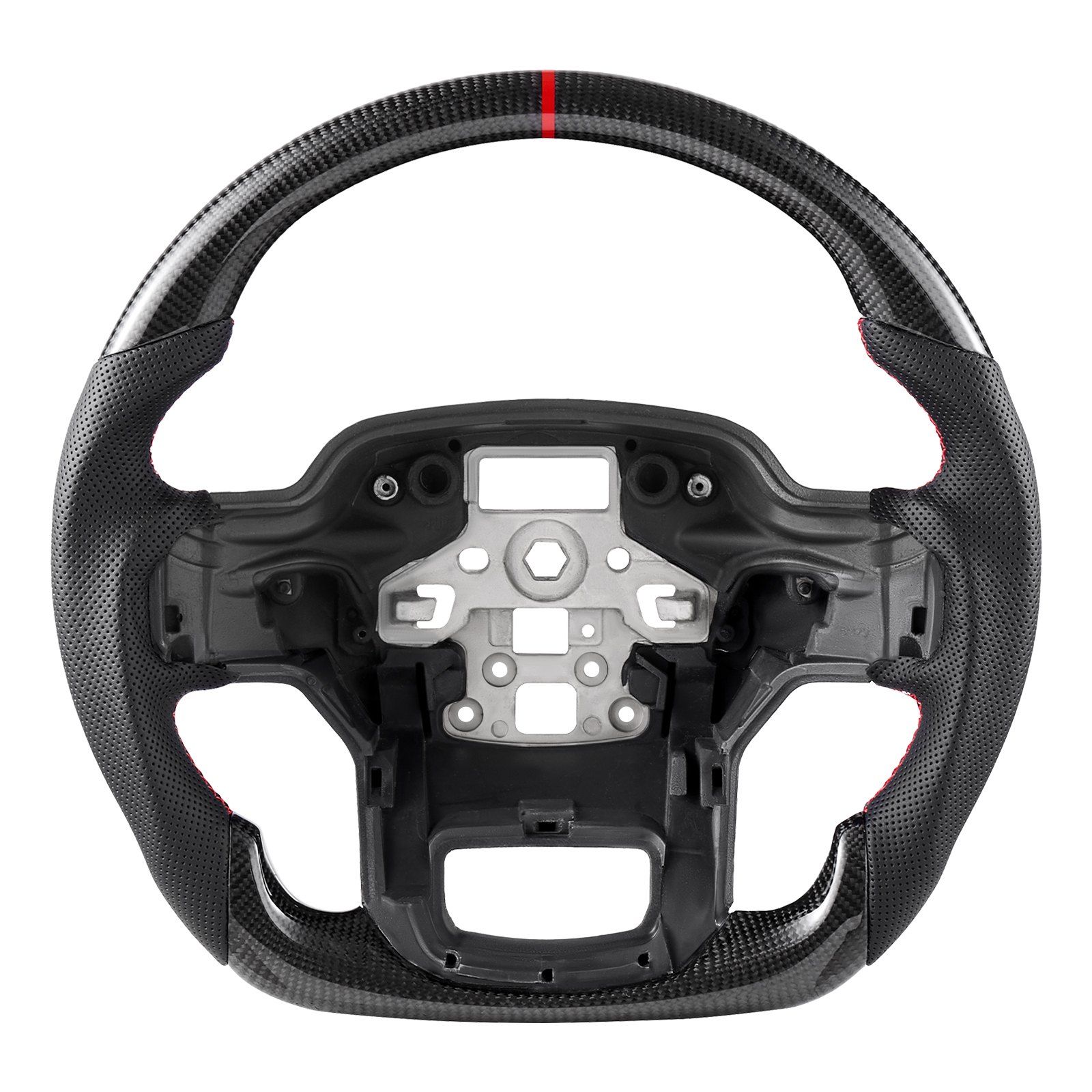 Steering Wheel for 2021-2024 Ford F150, Carbon Fiber Steering Wheel D-Shaped Flat-Bottom, Leather Grip with Non-Slip Texture & Precise Stitching, Accessories Replacement for Ford F150, Black - Image 1