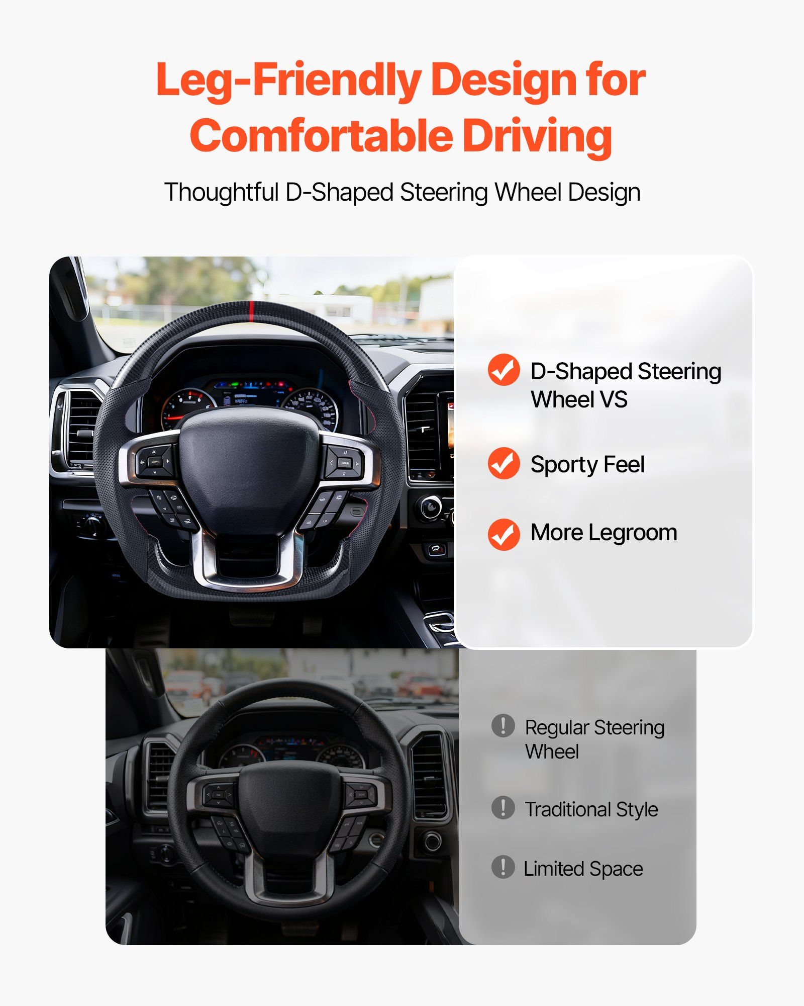 Steering Wheel for 2021-2024 Ford F150, Carbon Fiber Steering Wheel D-Shaped Flat-Bottom, Leather Grip with Non-Slip Texture & Precise Stitching, Accessories Replacement for Ford F150, Black - Image 4