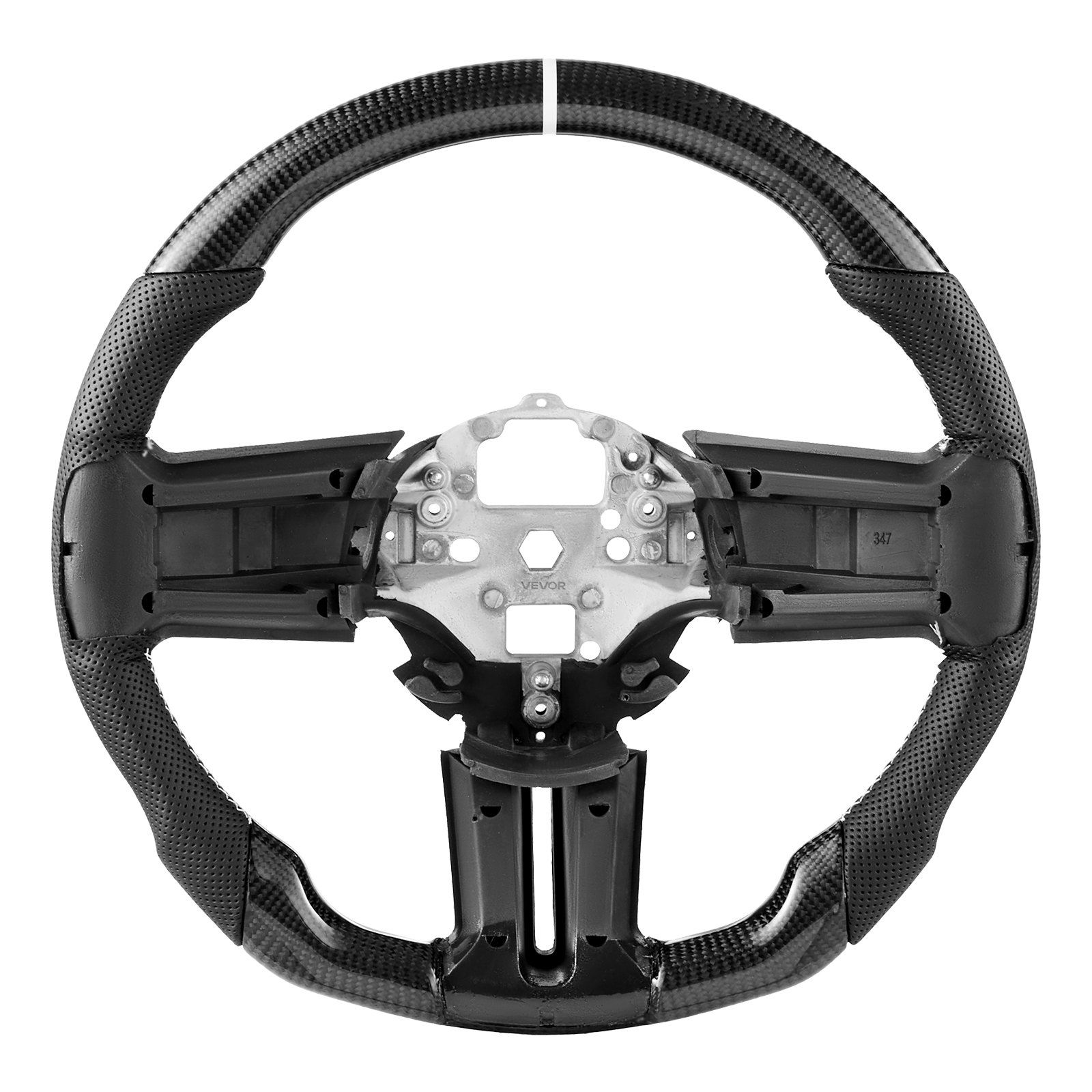 Steering Wheel for 2010-2014 Ford Mustang, Carbon Fiber Steering Wheel D-Shaped Flat-Bottom, Leather Grip with Non-Slip Texture & Precise Stitching, Accessories Replacement for Mustang, Black - Image 1