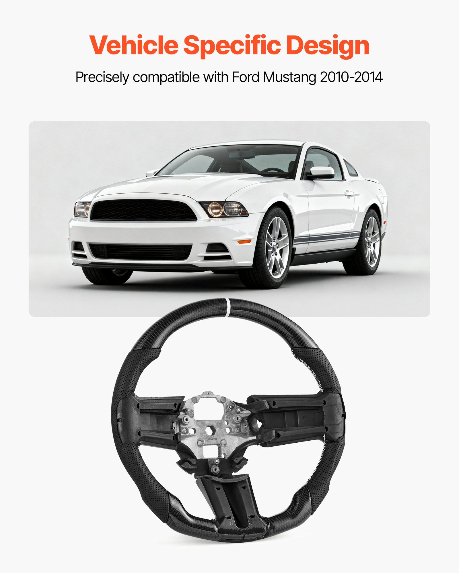 Steering Wheel for 2010-2014 Ford Mustang, Carbon Fiber Steering Wheel D-Shaped Flat-Bottom, Leather Grip with Non-Slip Texture & Precise Stitching, Accessories Replacement for Mustang, Black - Image 2