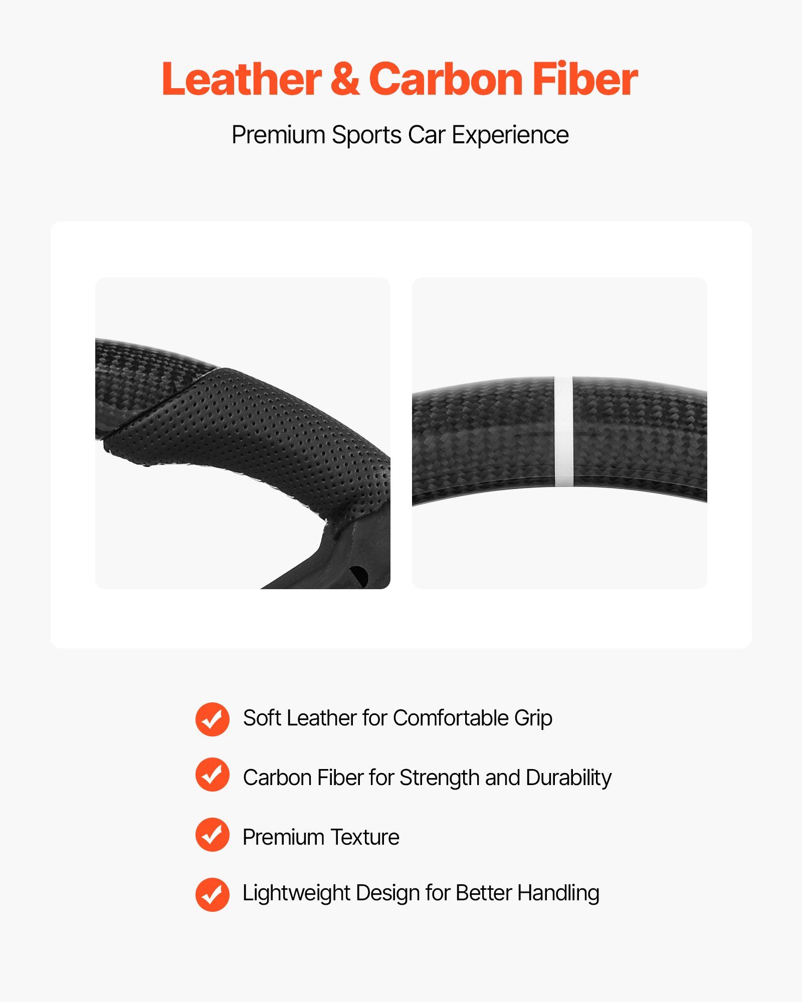 Steering Wheel for 2010-2014 Ford Mustang, Carbon Fiber Steering Wheel D-Shaped Flat-Bottom, Leather Grip with Non-Slip Texture & Precise Stitching, Accessories Replacement for Mustang, Black - Image 3