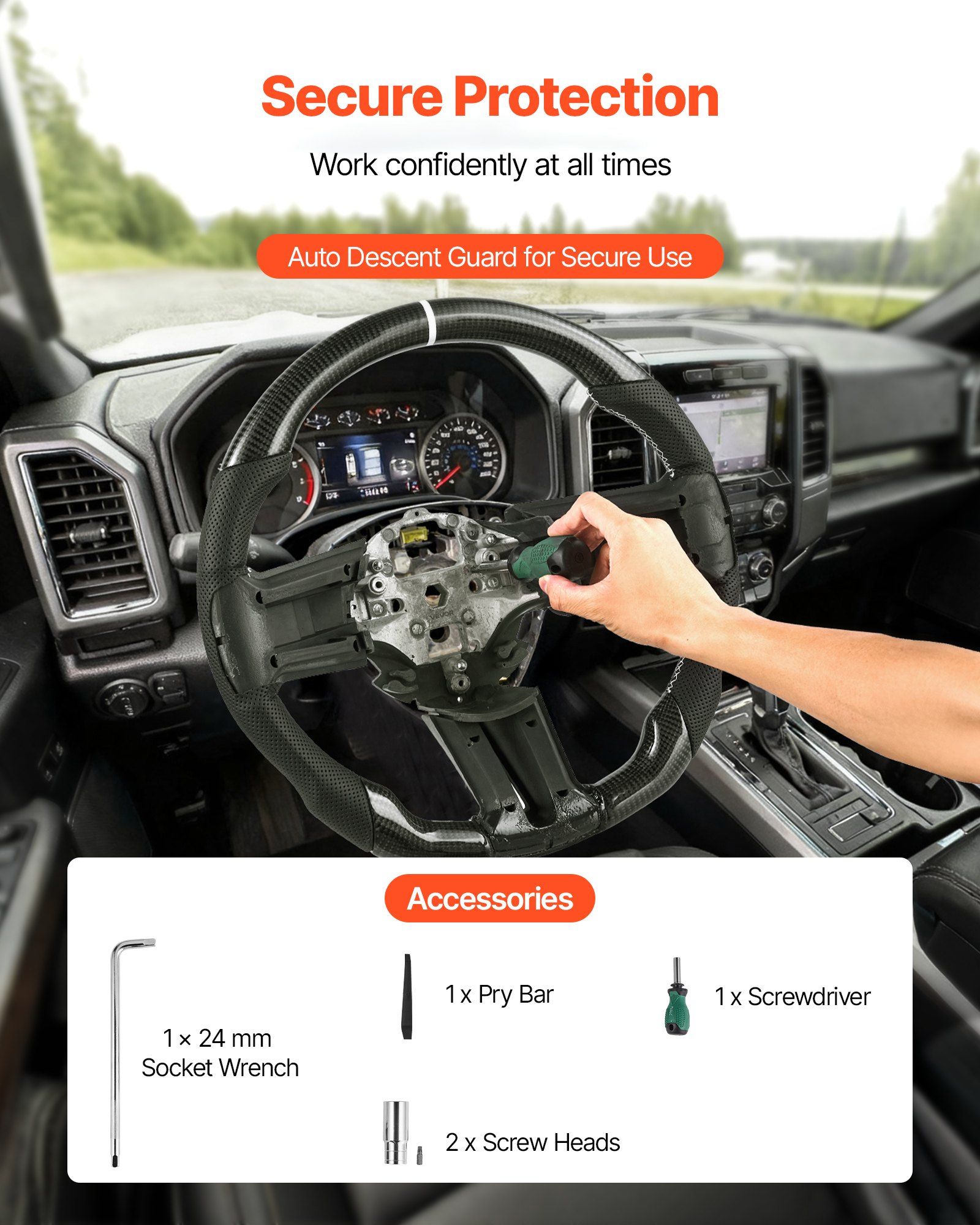 Steering Wheel for 2010-2014 Ford Mustang, Carbon Fiber Steering Wheel D-Shaped Flat-Bottom, Leather Grip with Non-Slip Texture & Precise Stitching, Accessories Replacement for Mustang, Black - Image 6