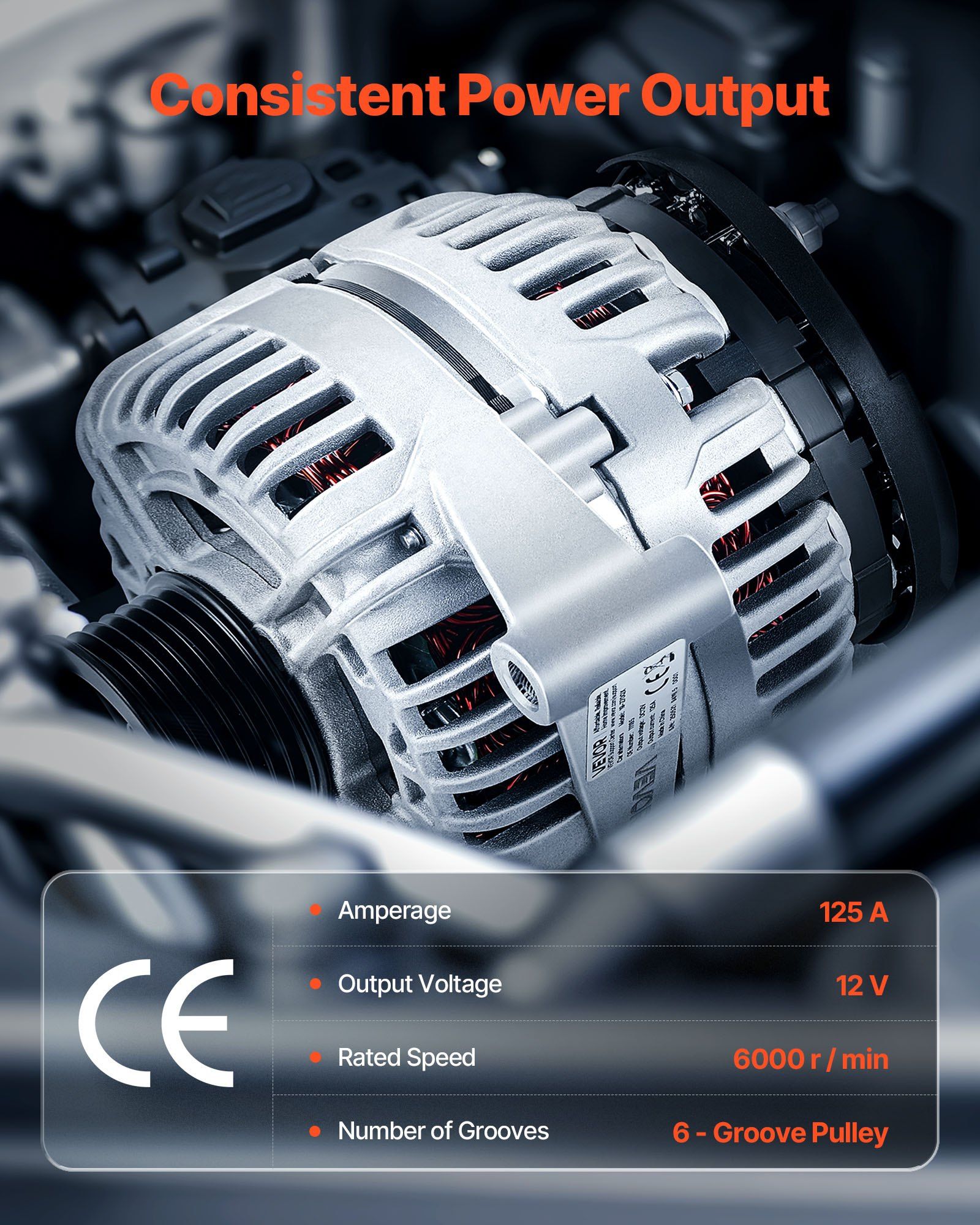 Car Alternator 11185, Fit for Chevrolet Impala LS, LT 3.5L 2006-2011, Impala LTZ 3.9L 2009-2010, Monte Carlo V6 2006-2007, Automotive Replacement Alternator 0124425102, 0124425032, 10335497 - Image 3