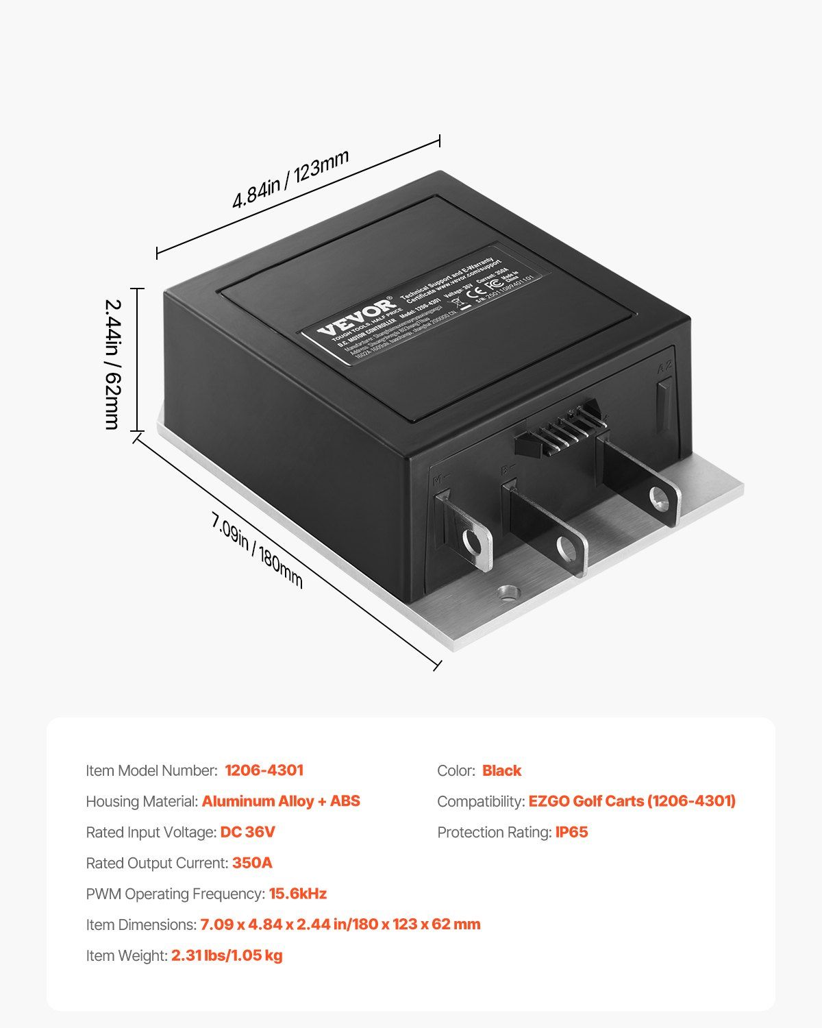 Golf Cart Speed Controller, 350 Amp, DC Motor Controller Replacement for 1994-2019 EZGO Golf Carts, IP65 Rated Protection, Durable Aluminum Alloy & ABS Housing, Compatible with 1206-4301 Models - Image 7
