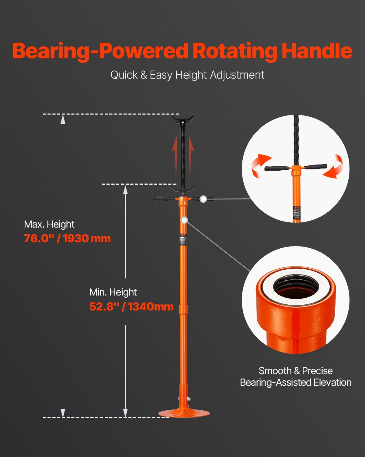 Underhoist Support Stand, 3/4 Ton Capacity Under Hoist Jack Stand, Lifting from 52.8 to 76 in, Self-Locking Threaded Screw, Bearing Mounted Spin Handle Pole Jack, Support Vehicle Components - Image 3
