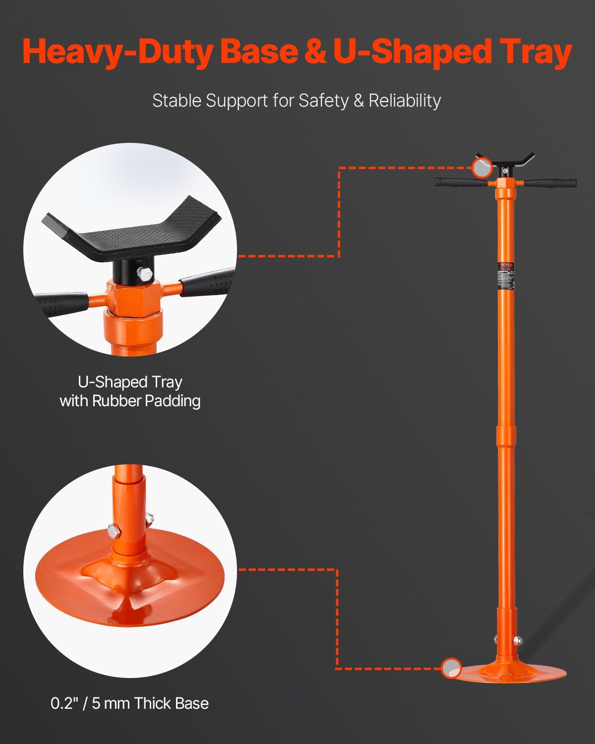 Underhoist Support Stand, 3/4 Ton Capacity Under Hoist Jack Stand, Lifting from 52.8 to 76 in, Self-Locking Threaded Screw, Bearing Mounted Spin Handle Pole Jack, Support Vehicle Components - Image 4