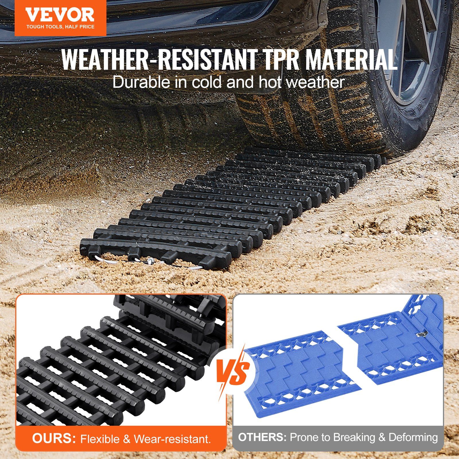 7 TON Traction Boards with TPR Material, Recovery Boards for Off-road Vehicles/Cars/Pickups/SUVs/RVs, Pair Tire Traction Mats on Snow, Sand, Mud and Loose Terrain, Storage Bags, Short, Black - Image 2
