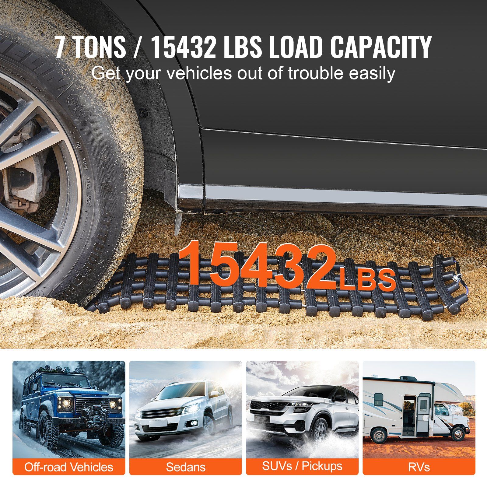 7 TON Traction Boards with TPR Material, Recovery Boards for Off-road Vehicles/Cars/Pickups/SUVs/RVs, Pair Tire Traction Mats on Snow, Sand, Mud and Loose Terrain, Storage Bags, Short, Black - Image 3