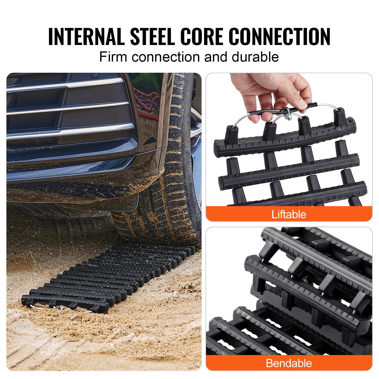 7 TON Traction Boards with TPR Material, Recovery Boards for Off-road Vehicles/Cars/Pickups/SUVs/RVs, Pair Tire Traction Mats on Snow, Sand, Mud and Loose Terrain, Storage Bags, Short, Black - Image 5