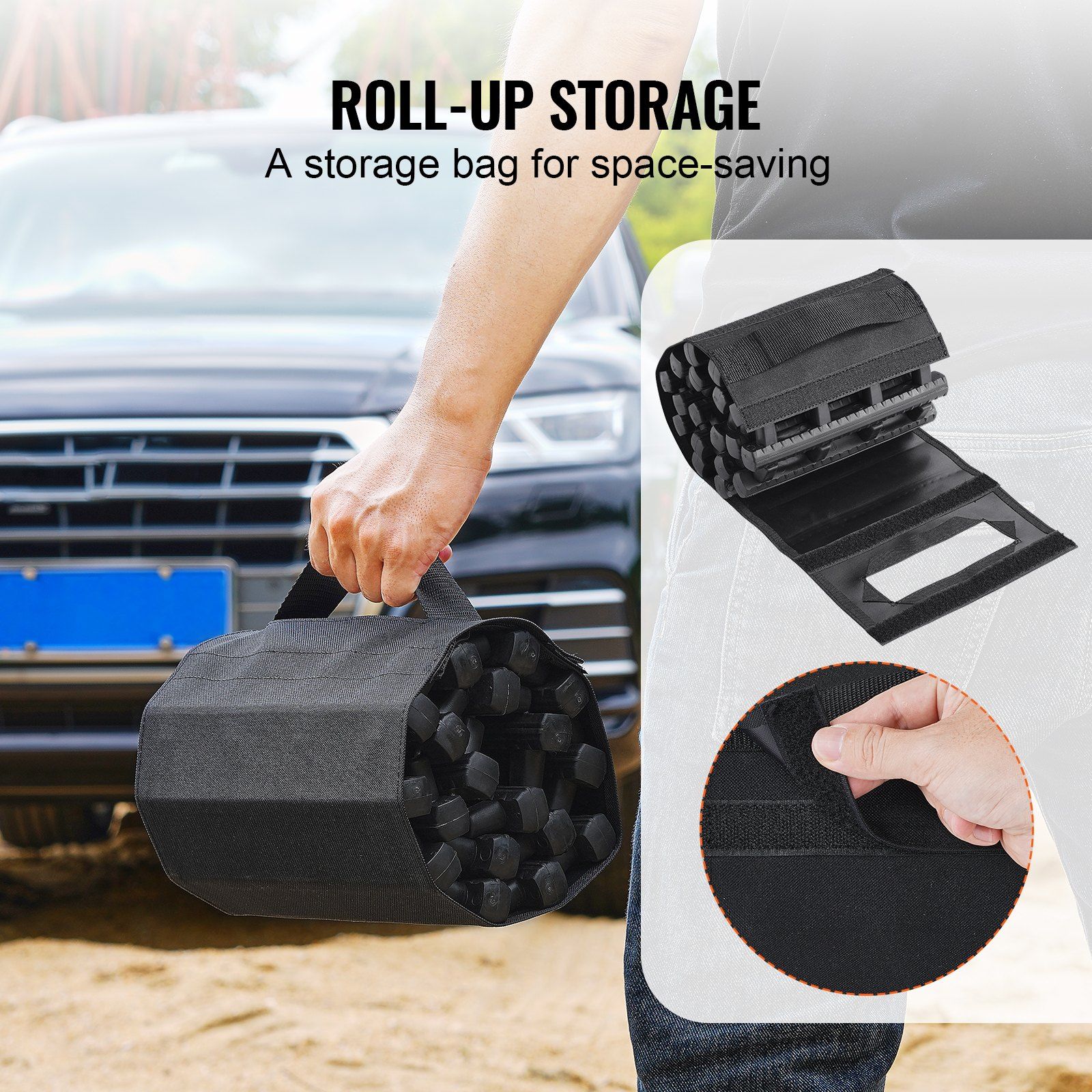 7 TON Traction Boards with TPR Material, Recovery Boards for Off-road Vehicles/Cars/Pickups/SUVs/RVs, Pair Tire Traction Mats on Snow, Sand, Mud and Loose Terrain, Storage Bags, Short, Black - Image 6