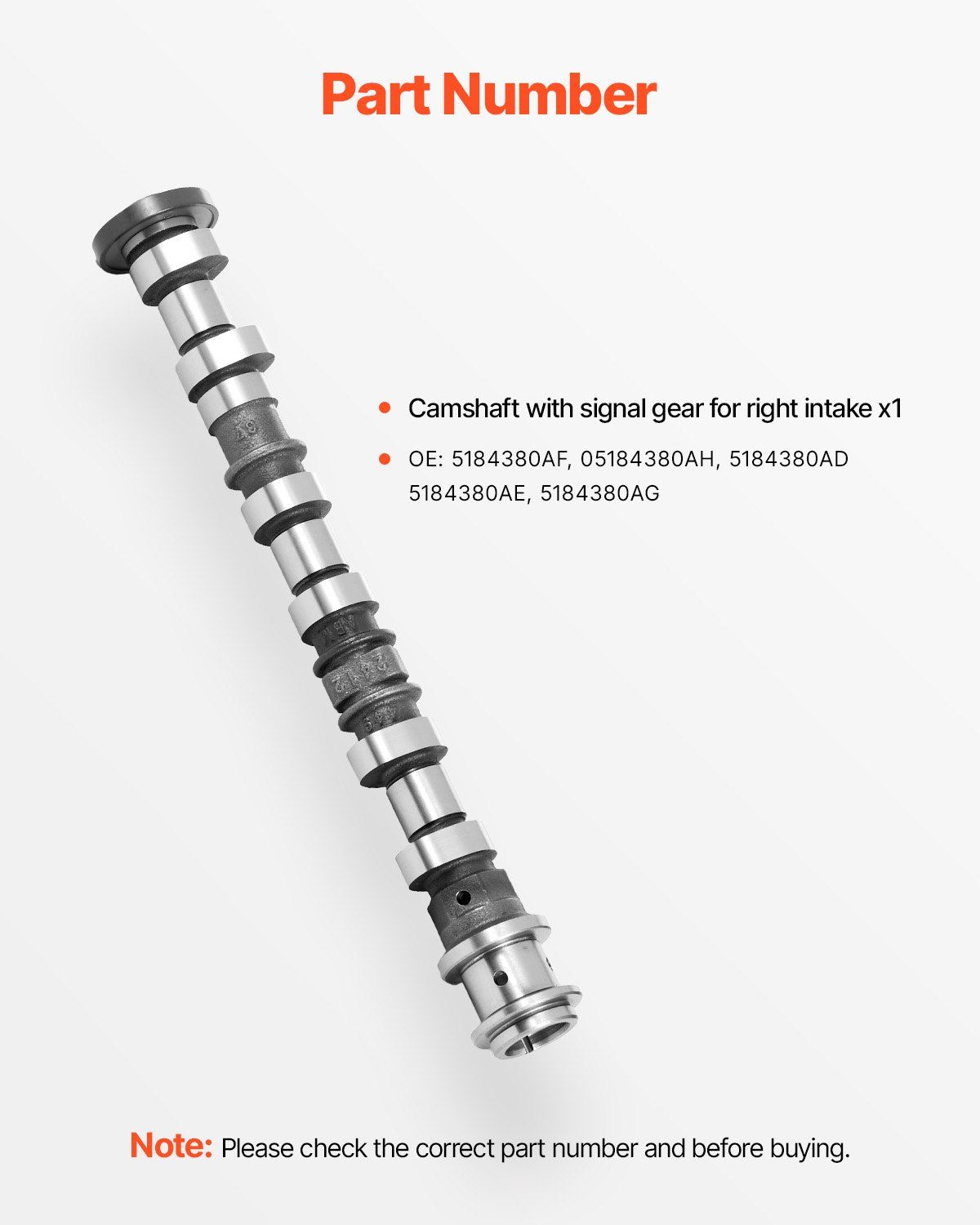 Engine Camshaft, 5184380AF 05184380AH 5184380AD 5184380AE 5184380AG Cam Replacement, for 2011-2015 Jeep Grand Cherokee, 2011-2014 Dodge Avenger, 2013-2018 Ram 1500, 3.6L - Image 3