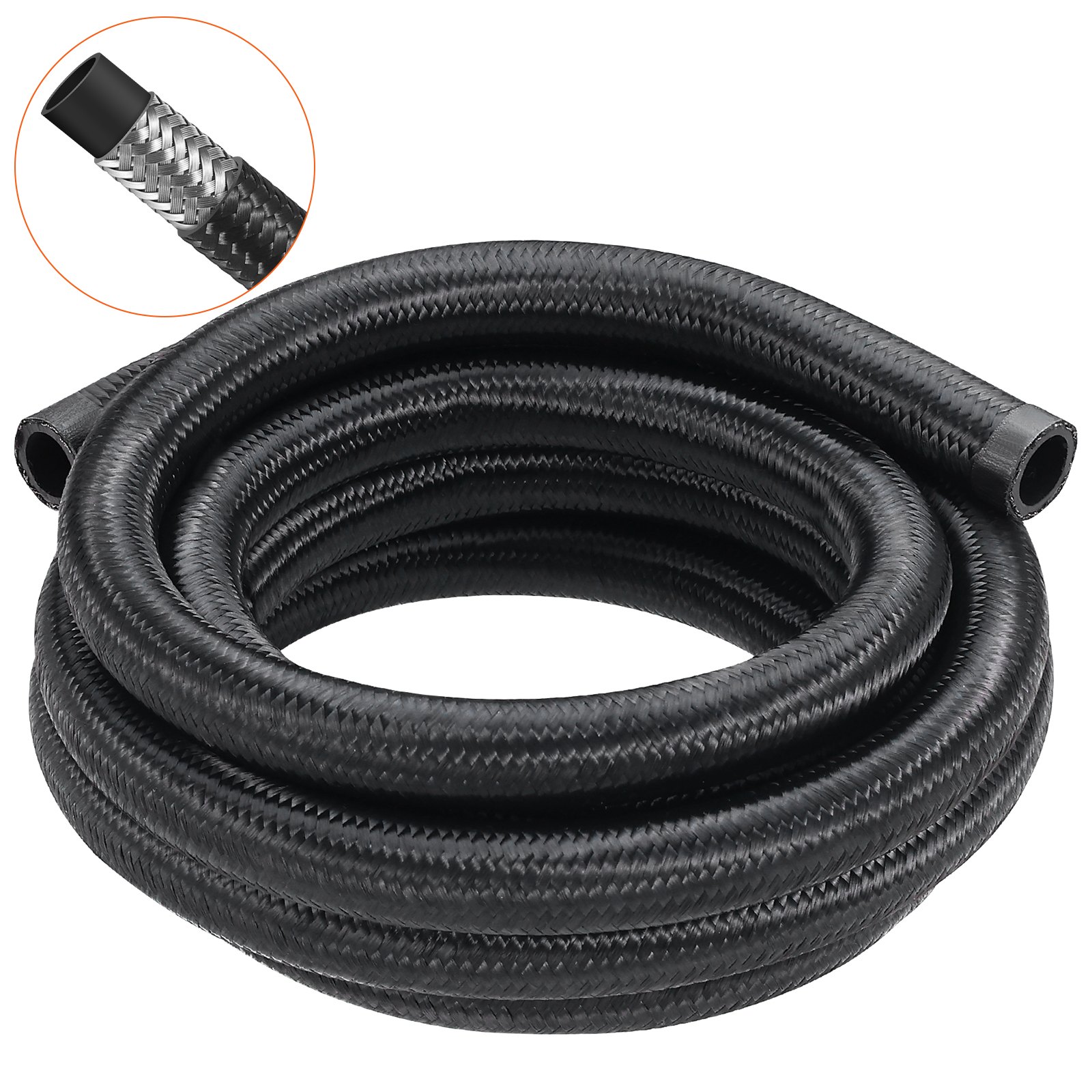 10AN Fuel Line Kit, 3.05 m Fuel Hose Kit, 1.4 cm Nylon Stainless Steel Braided Fuel Line Oil/Gas/Diesel Hose End Fitting Kit, with 7 PCS Swivel Fitting Adapter Kit, Black - Image 1