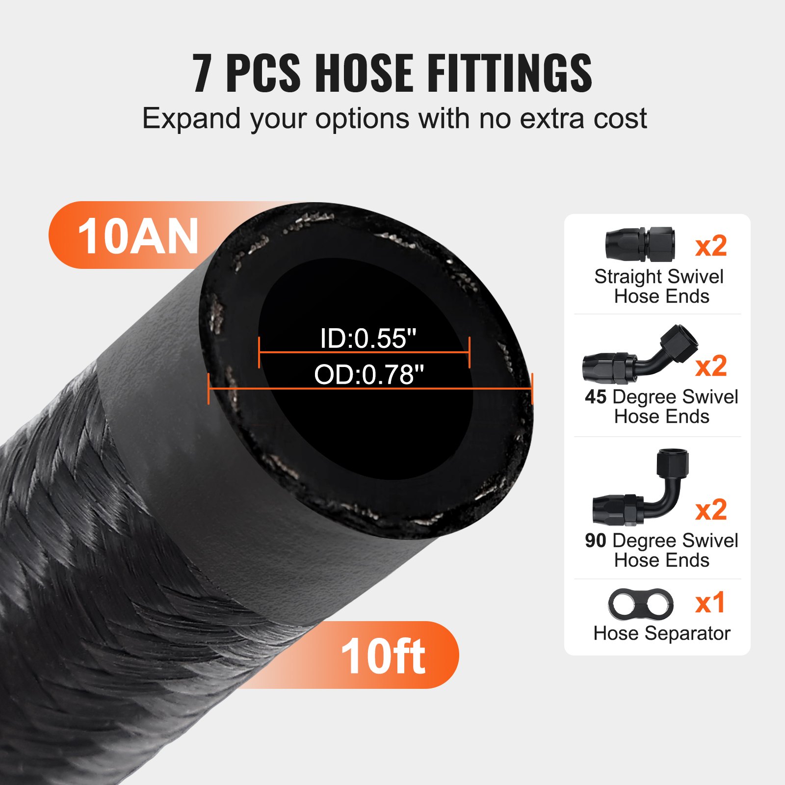 10AN Fuel Line Kit, 3.05 m Fuel Hose Kit, 1.4 cm Nylon Stainless Steel Braided Fuel Line Oil/Gas/Diesel Hose End Fitting Kit, with 7 PCS Swivel Fitting Adapter Kit, Black - Image 5