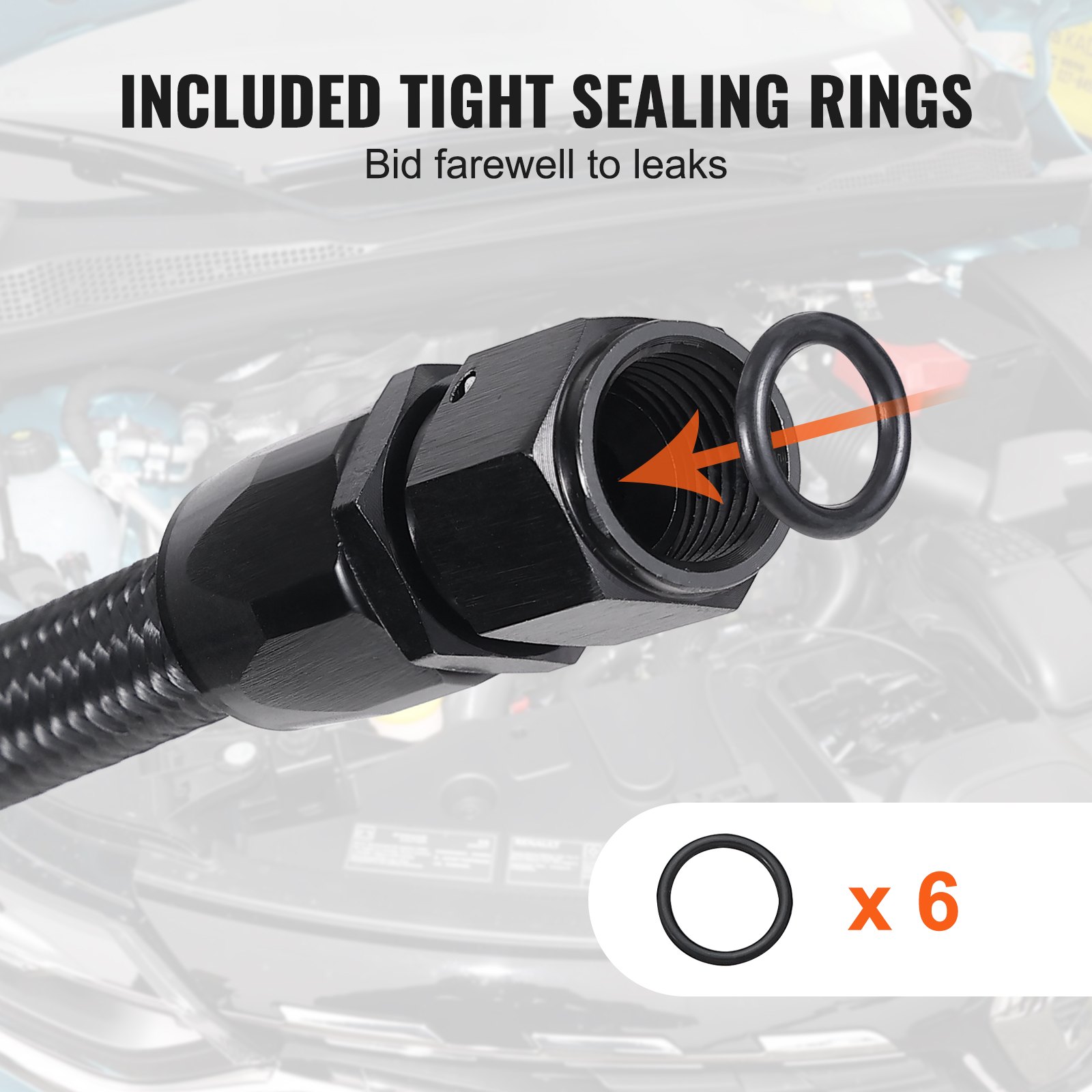 10AN Fuel Line Kit, 3.05 m Fuel Hose Kit, 1.4 cm Nylon Stainless Steel Braided Fuel Line Oil/Gas/Diesel Hose End Fitting Kit, with 7 PCS Swivel Fitting Adapter Kit, Black - Image 6