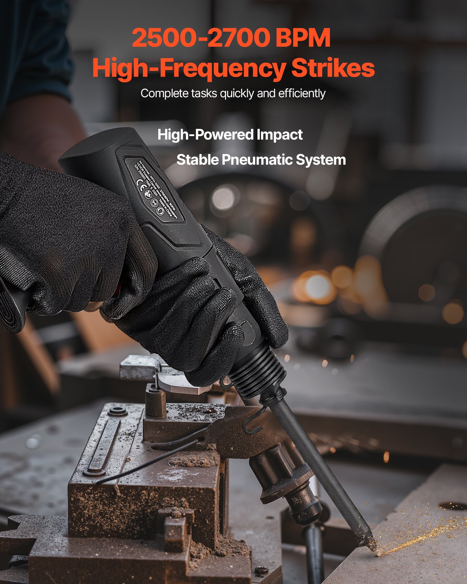 Air Hammer, 2500-2700BPM Pneumatic Hammer with 70mm Stroke & 4PCS 170mm Long Barrel Chisels, Pistol-Grip Compact Air Chisel Pneumatic Shovel Tool for Cutting Scraping Demolishing - Image 2