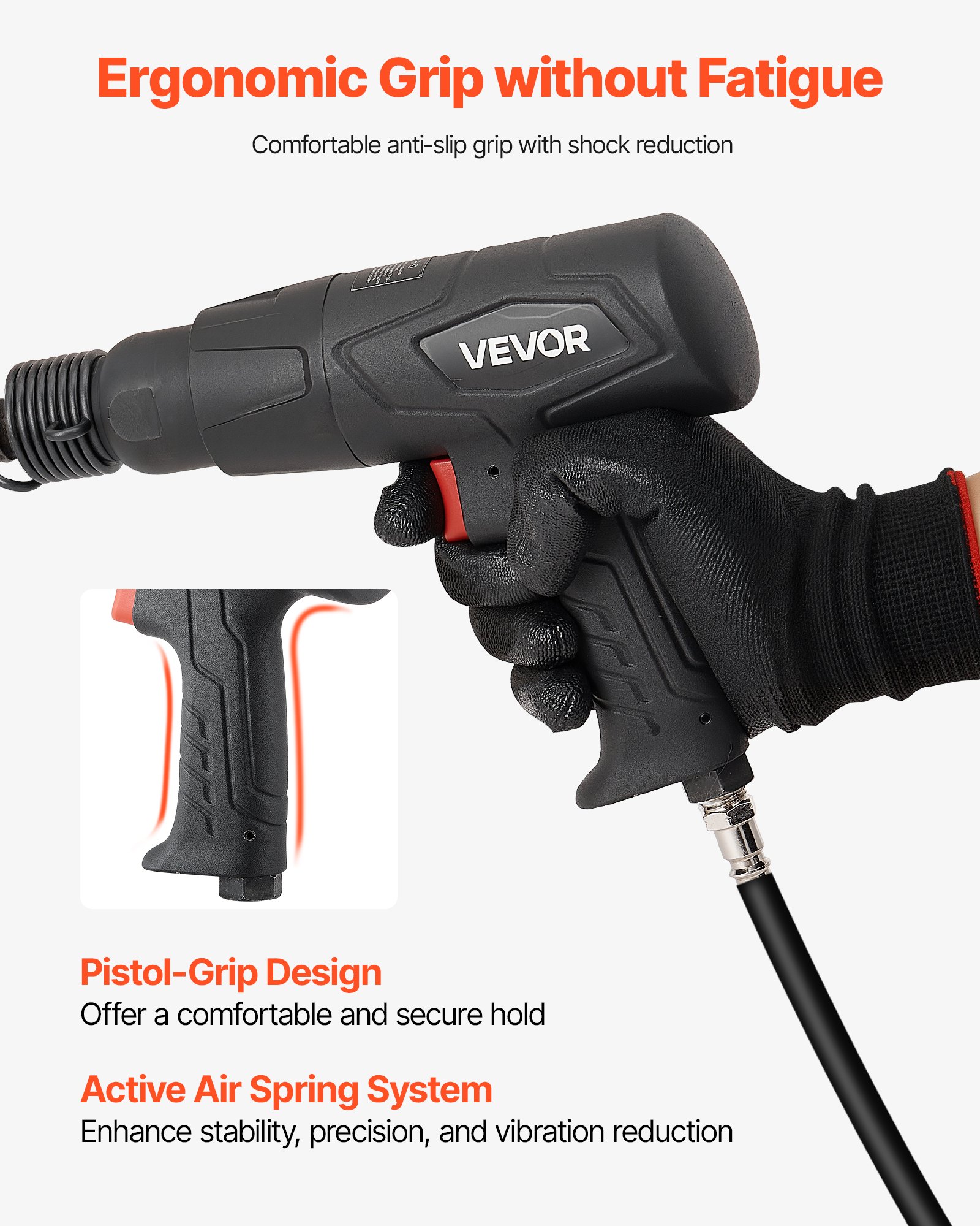 Air Hammer, 2500-2700BPM Pneumatic Hammer with 70mm Stroke & 4PCS 170mm Long Barrel Chisels, Pistol-Grip Compact Air Chisel Pneumatic Shovel Tool for Cutting Scraping Demolishing - Image 5