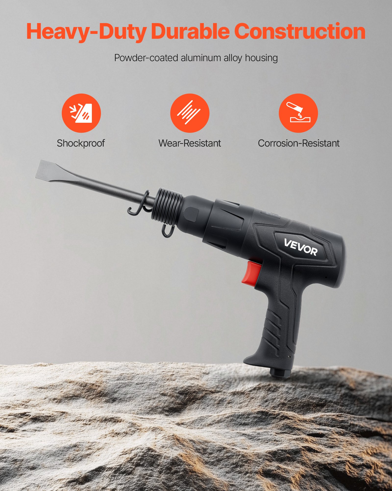 Air Hammer, 2500-2700BPM Pneumatic Hammer with 70mm Stroke & 4PCS 170mm Long Barrel Chisels, Pistol-Grip Compact Air Chisel Pneumatic Shovel Tool for Cutting Scraping Demolishing - Image 6