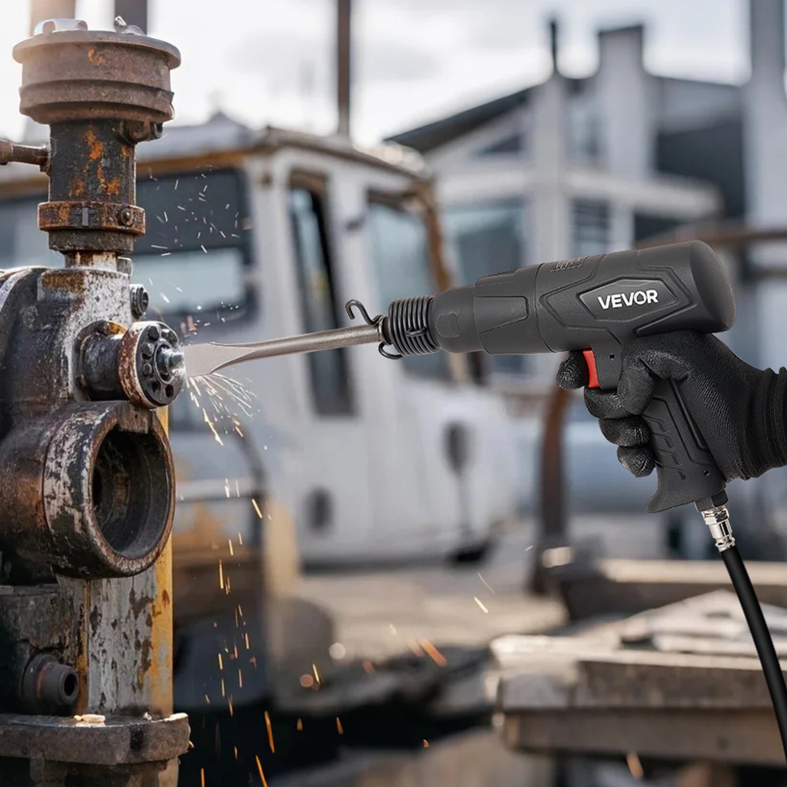 Air Hammer, 2500-2700BPM Pneumatic Hammer with 70mm Stroke & 4PCS 170mm Long Barrel Chisels, Pistol-Grip Compact Air Chisel Pneumatic Shovel Tool for Cutting Scraping Demolishing - Image 8