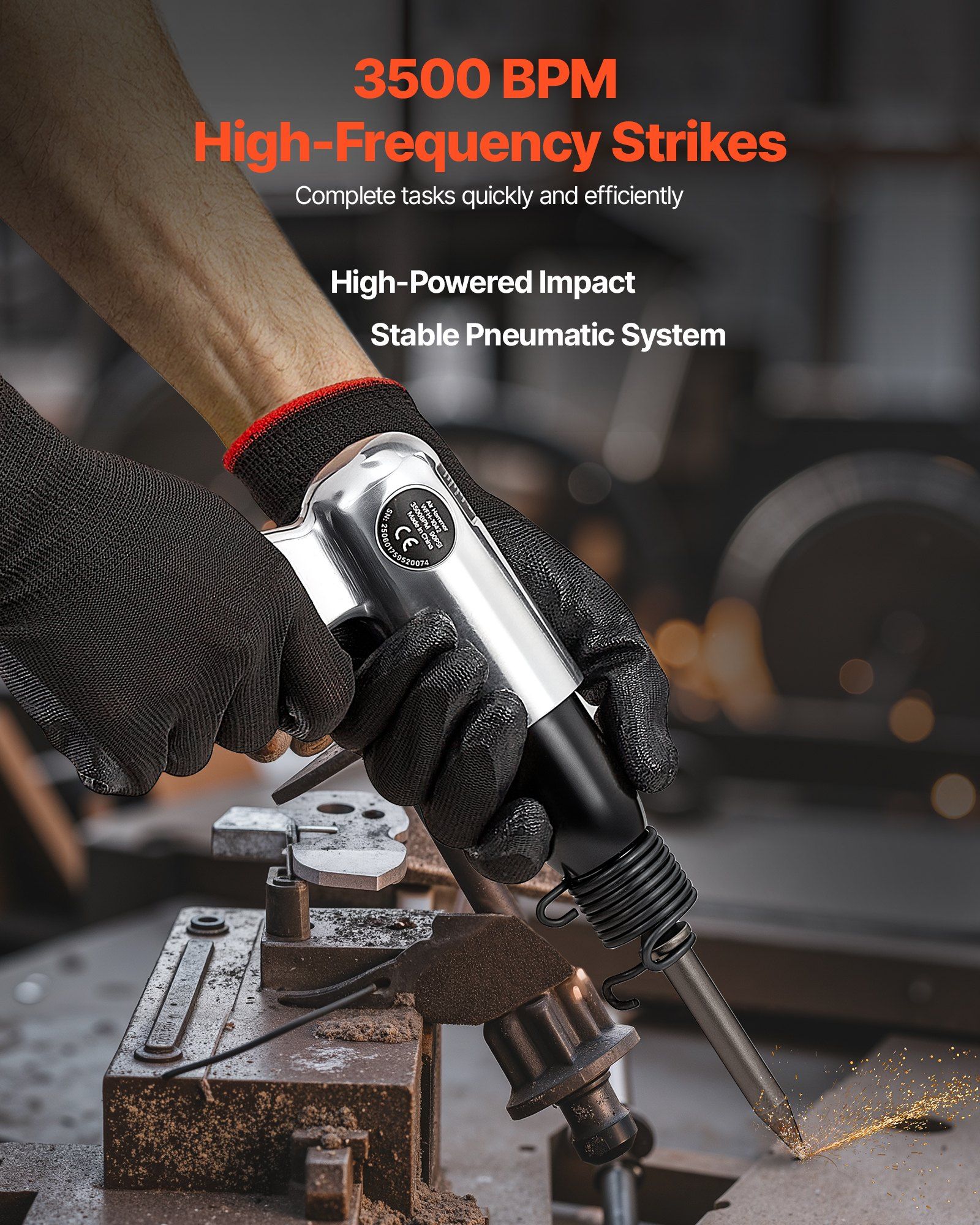 Air Hammer, 3500BPM Pneumatic Hammer with 70mm Stroke & 4PCS Chisels Round Shank, Pistol-Grip Compact Air Chisel Pneumatic Shovel Tool for Cutting Punching Scraping - Image 2
