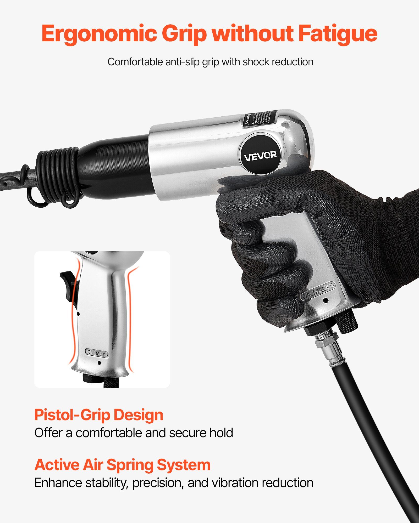 Air Hammer, 3500BPM Pneumatic Hammer with 70mm Stroke & 4PCS Chisels Round Shank, Pistol-Grip Compact Air Chisel Pneumatic Shovel Tool for Cutting Punching Scraping - Image 5