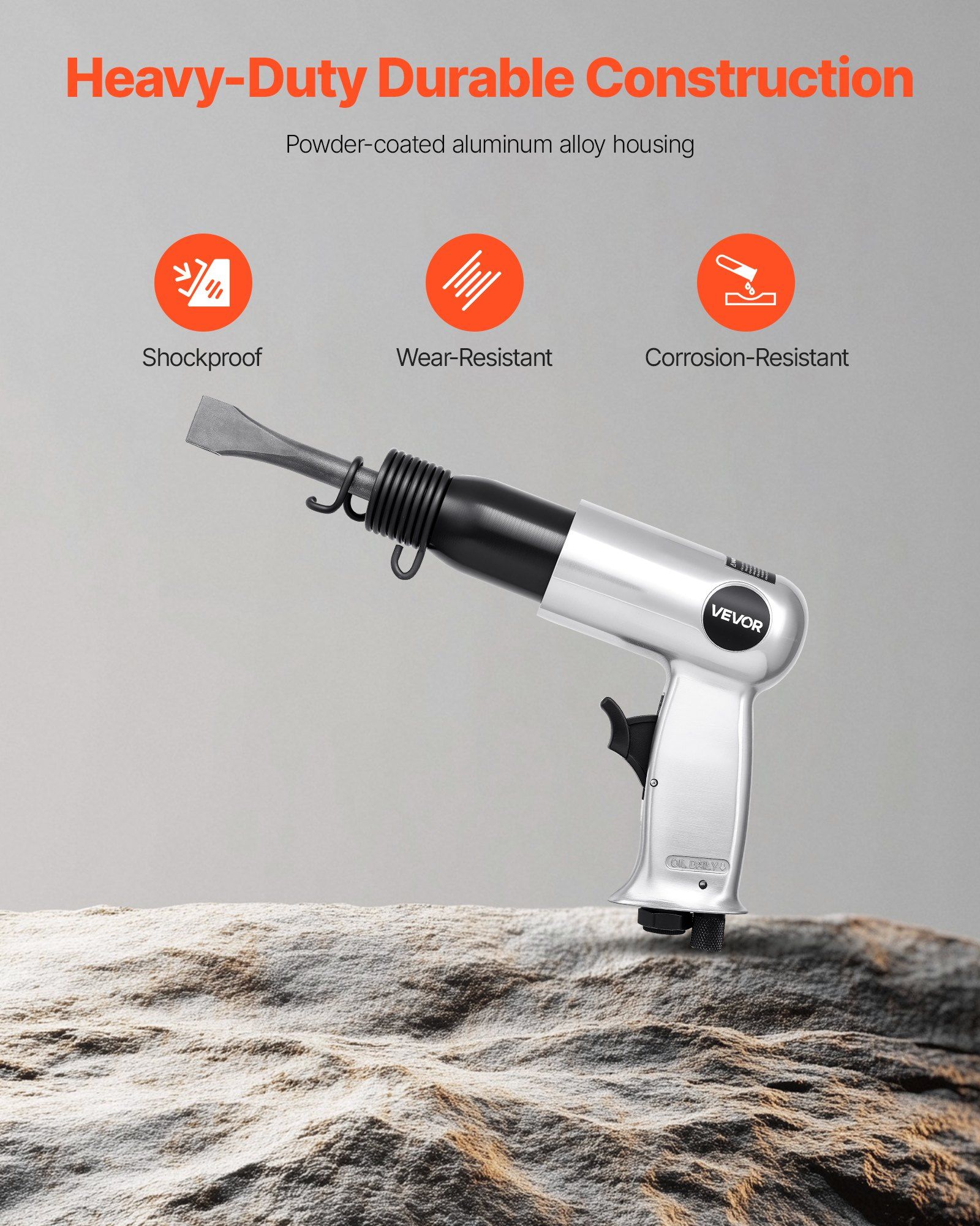 Air Hammer, 3500BPM Pneumatic Hammer with 70mm Stroke & 4PCS Chisels Round Shank, Pistol-Grip Compact Air Chisel Pneumatic Shovel Tool for Cutting Punching Scraping - Image 6
