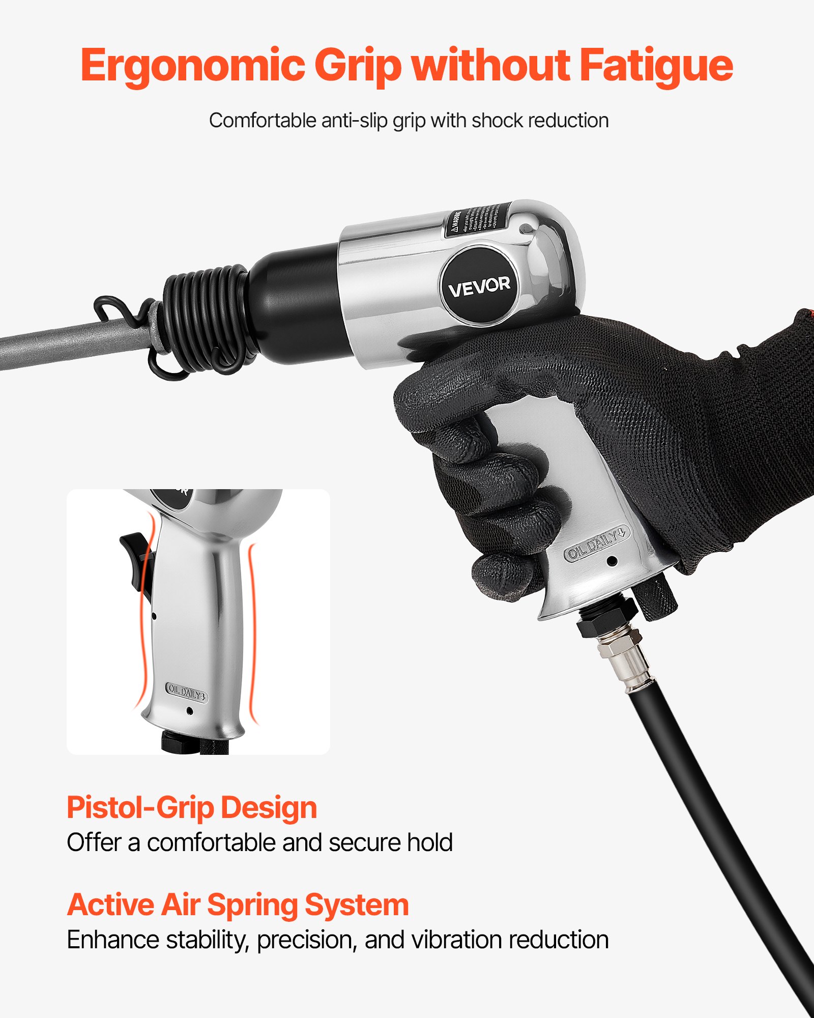 Air Hammer, 4500BPM Pneumatic Hammer with 40mm Stroke & 4PCS Chisels Round Shank, Lightweight & Compact Air Chisel Pneumatic Shovel Tool for Cutting Punching Scraping - Image 5