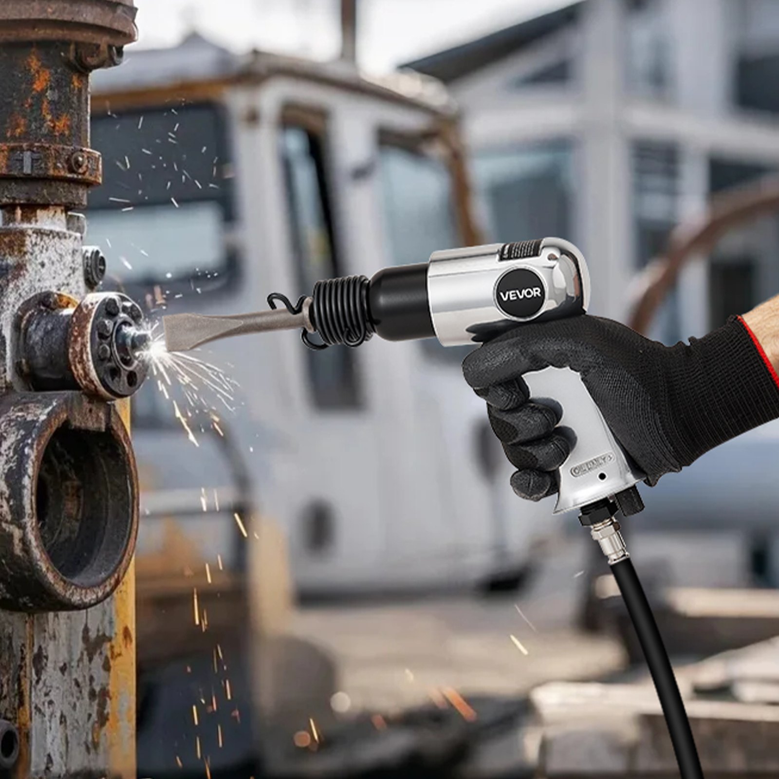 Air Hammer, 4500BPM Pneumatic Hammer with 40mm Stroke & 4PCS Chisels Round Shank, Lightweight & Compact Air Chisel Pneumatic Shovel Tool for Cutting Punching Scraping - Image 8
