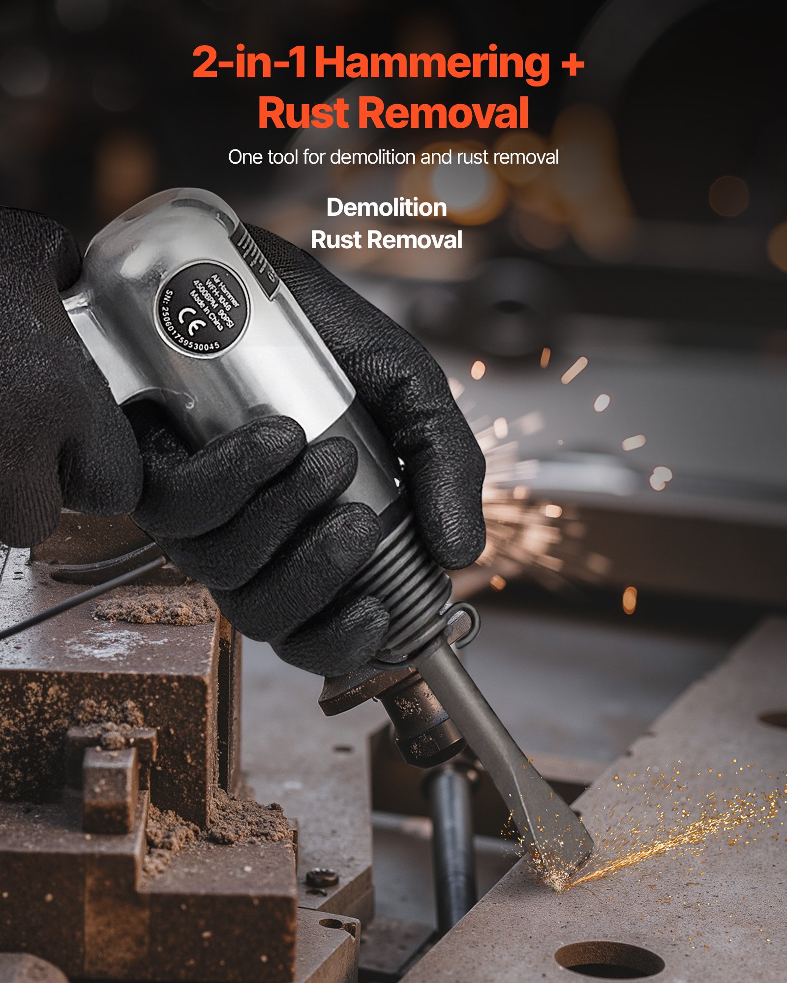 Air Hammer, 4500BPM Pneumatic Hammer with Rust Removal Air Needle Scaler & 4PCS Chisels Round Shank, Lightweight & Compact Air Chisel Pneumatic Shovel Tool for Cutting Scraping Demolishing - Image 2