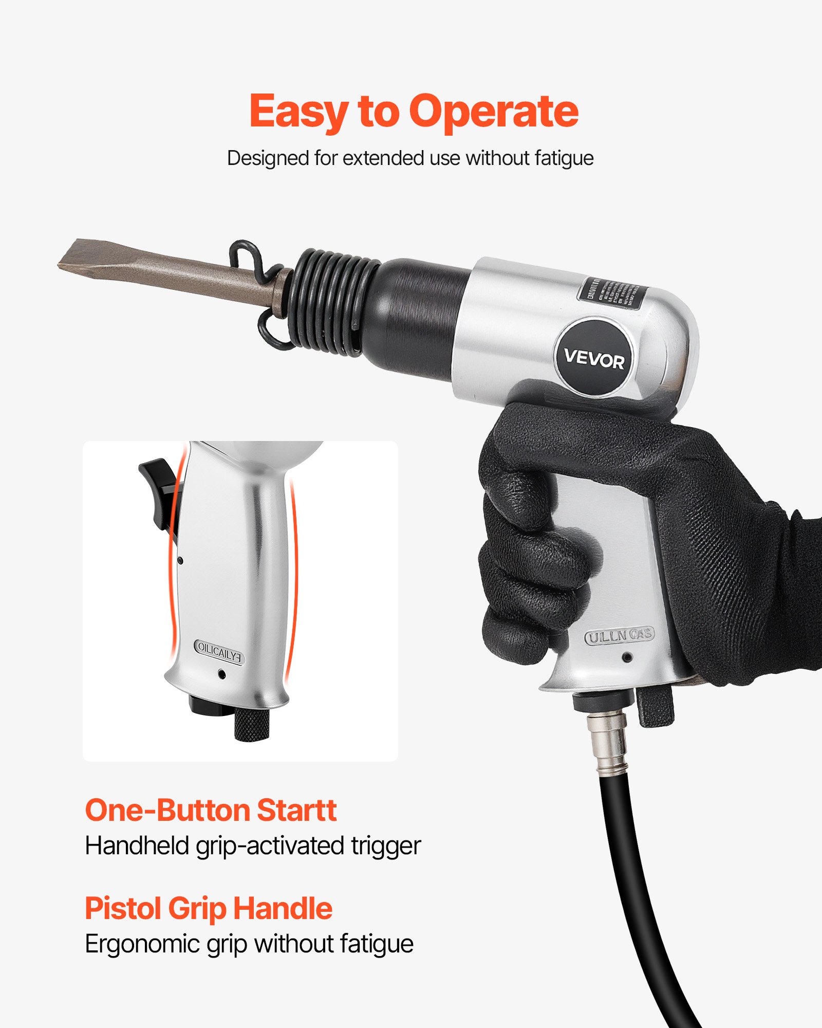 Air Hammer, 4500BPM Pneumatic Hammer with Rust Removal Air Needle Scaler & 4PCS Chisels Round Shank, Lightweight & Compact Air Chisel Pneumatic Shovel Tool for Cutting Scraping Demolishing - Image 4