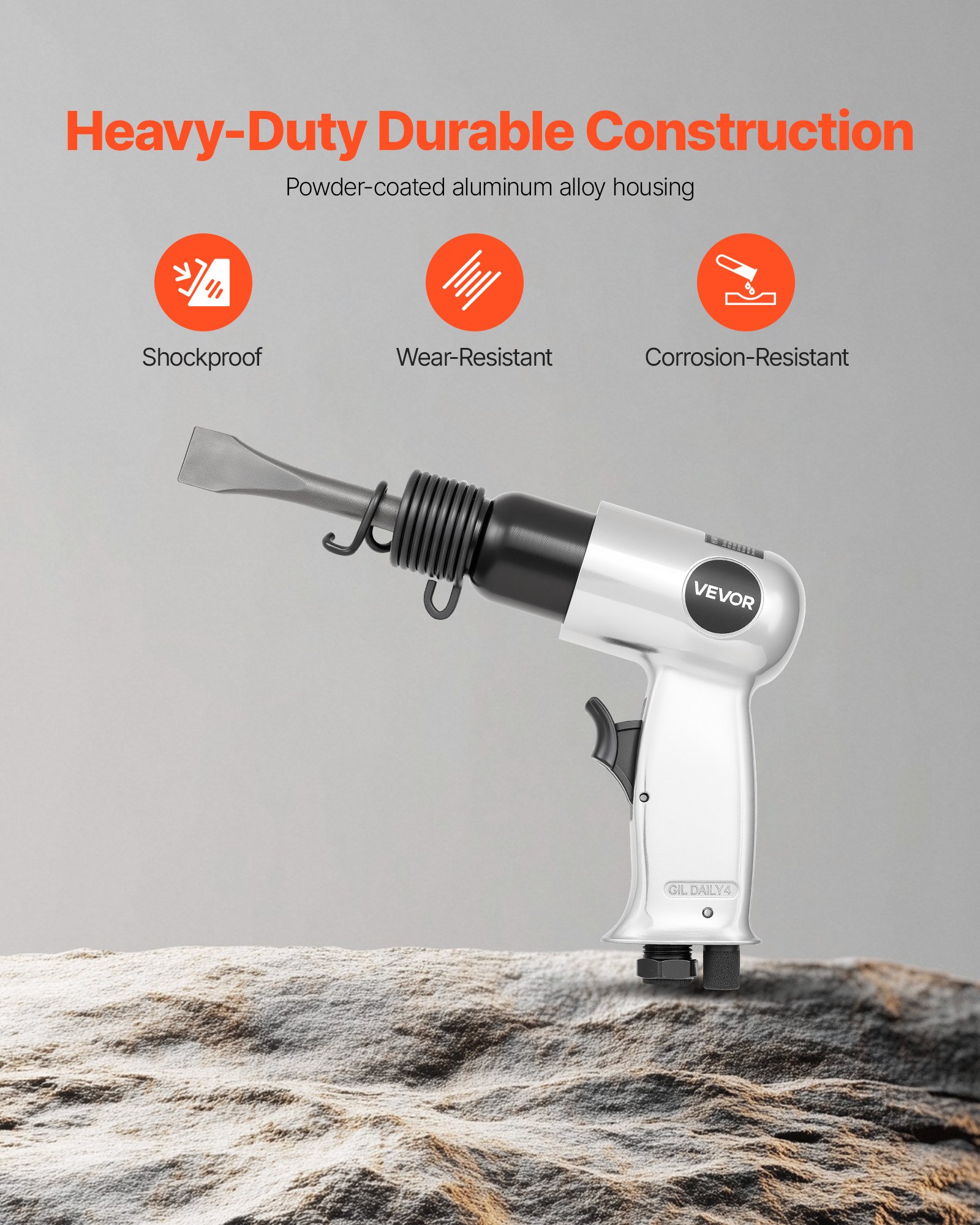Air Hammer, 4500BPM Pneumatic Hammer with Rust Removal Air Needle Scaler & 4PCS Chisels Round Shank, Lightweight & Compact Air Chisel Pneumatic Shovel Tool for Cutting Scraping Demolishing - Image 6