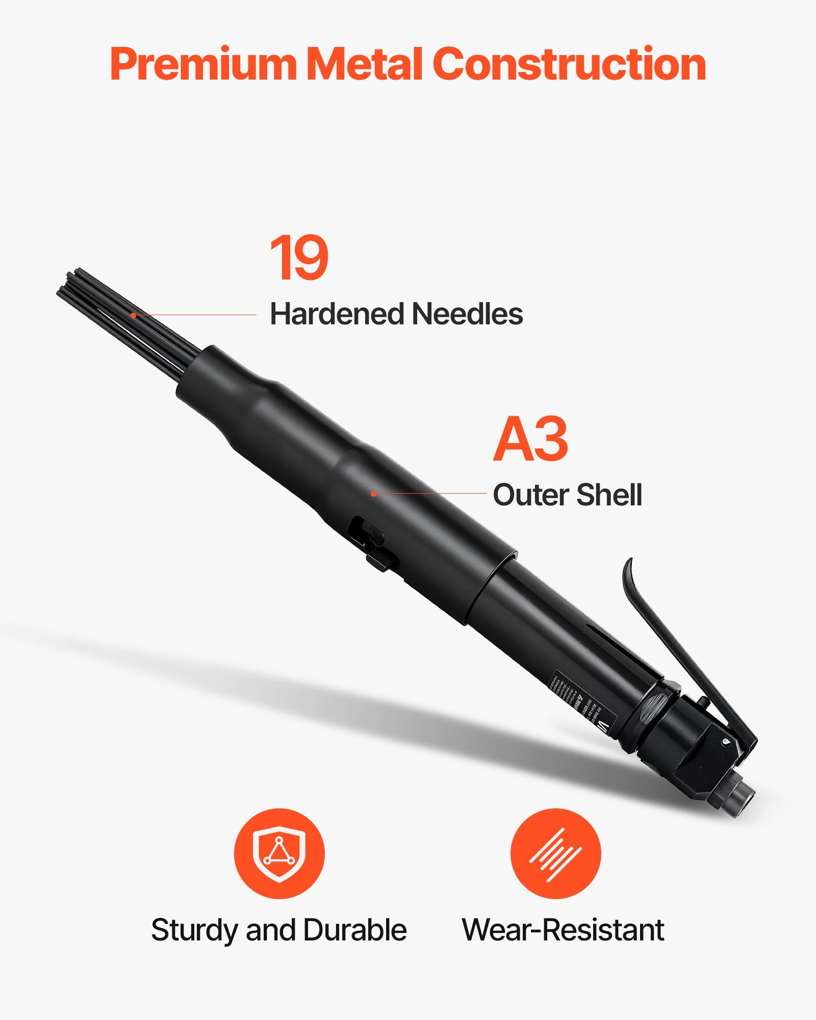 Air Needle Scaler, 3400BPM Pneumatic Scaler for Rust Paint Removal - with 3-Speed Adjustment, 19 Hardened Needles & 3 Air Nozzle Connectors - Lightweight, Compact & Ergonomic Grip - Image 5