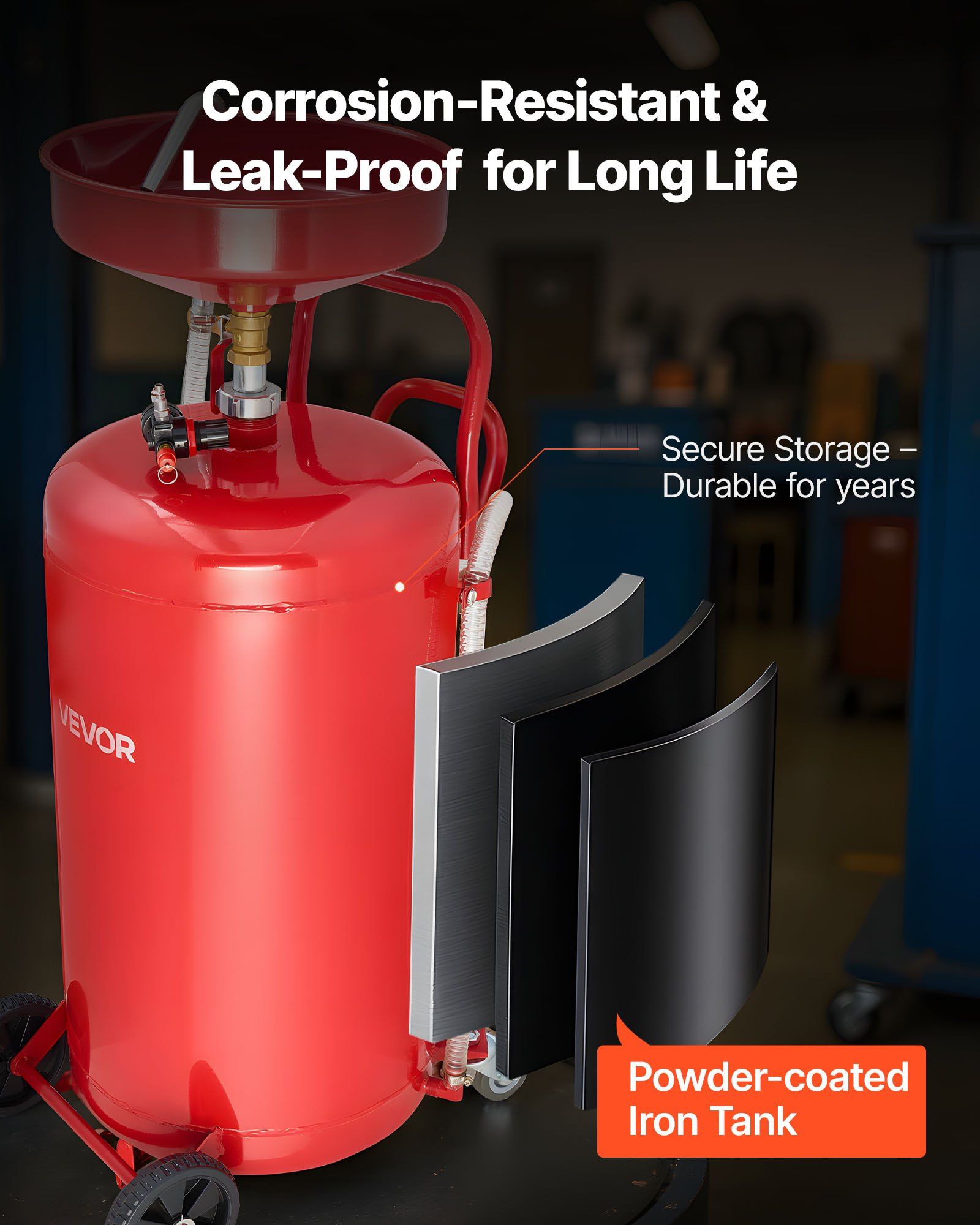 95L Waste Oil Drain Tank, Air Operated Portable Oil Drainer with Adjustable Funnel Height, Industrial Fluid Drain Tank with Wheels, Fluid Fuel Transfer Drainage for Auto Repair Shops, Red - Image 5