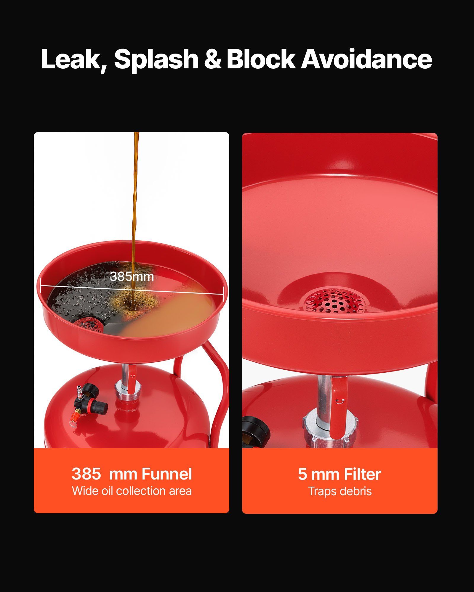 95L Waste Oil Drain Tank, Air Operated Portable Oil Drainer with Adjustable Funnel Height, Industrial Fluid Drain Tank with Wheels, Fluid Fuel Transfer Drainage for Auto Repair Shops, Red - Image 6
