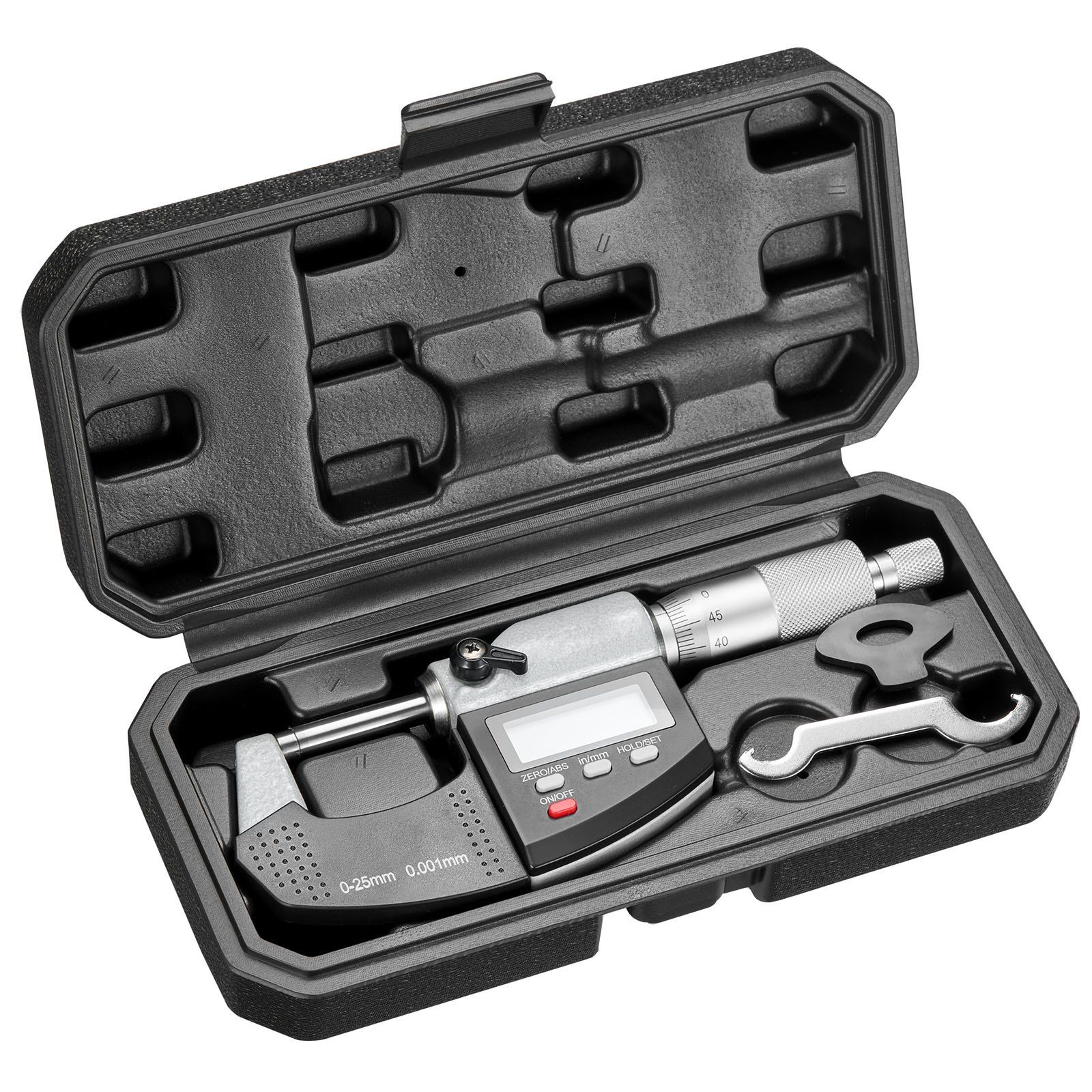Micrometer Set, Digital Outside Micrometer 0-25.4 mm Measuring Range, 0.001 mm Resolution, Ultra-Precision Accuracy, LCD Screen, in/mm Switch, Carbide Tip, with Protective Case - Image 1