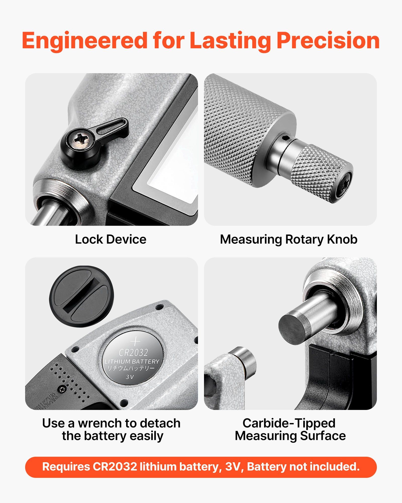 Micrometer Set, Digital Outside Micrometer 0-25.4 mm Measuring Range, 0.001 mm Resolution, Ultra-Precision Accuracy, LCD Screen, in/mm Switch, Carbide Tip, with Protective Case - Image 5